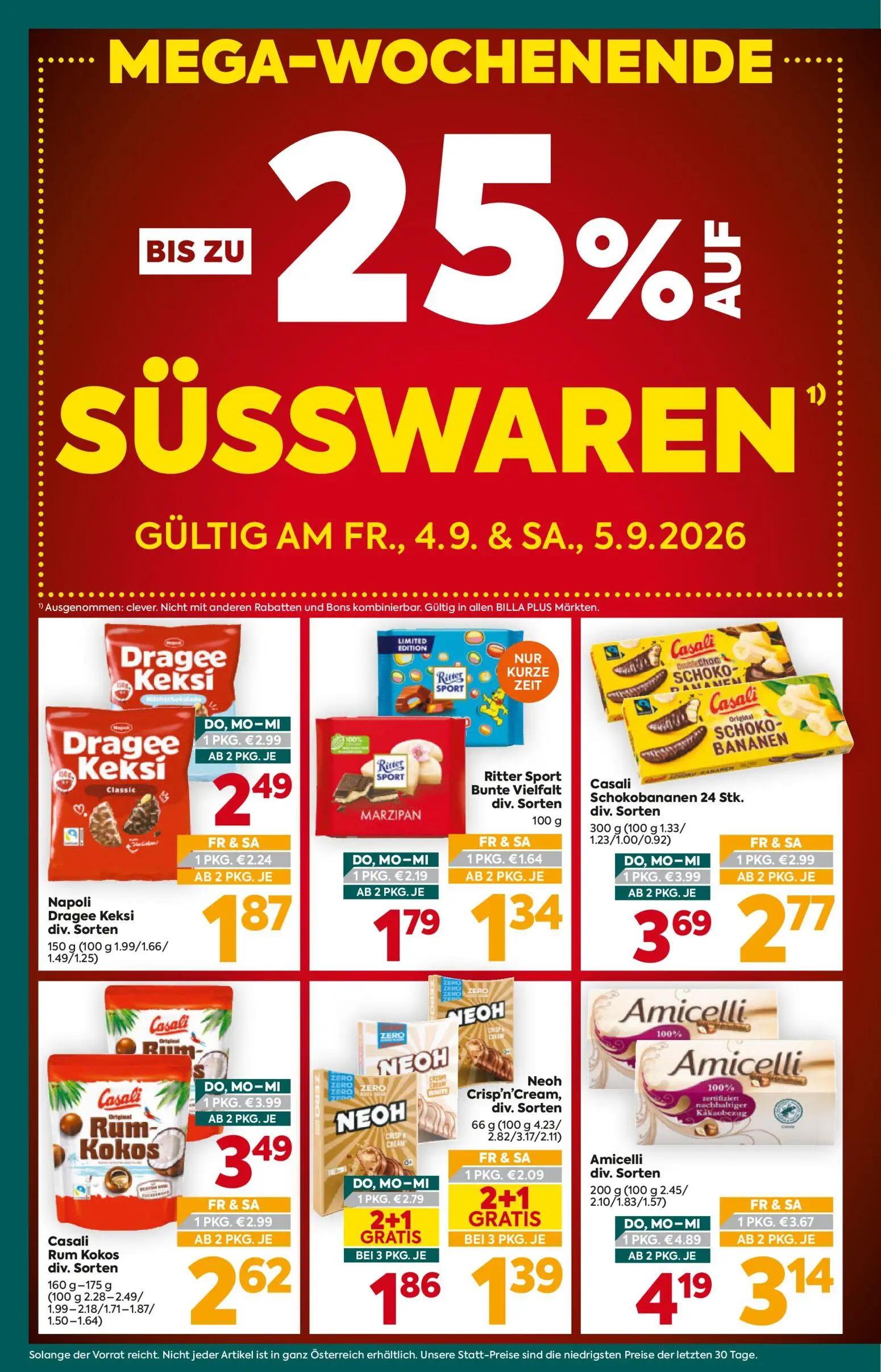 Billa Plus Prospekt, Seite 2 von 16 — Amicelli div. Sorten, Casali Schokobananen 24 Stk. div. Sorten, Casali Rum Kokos div. …