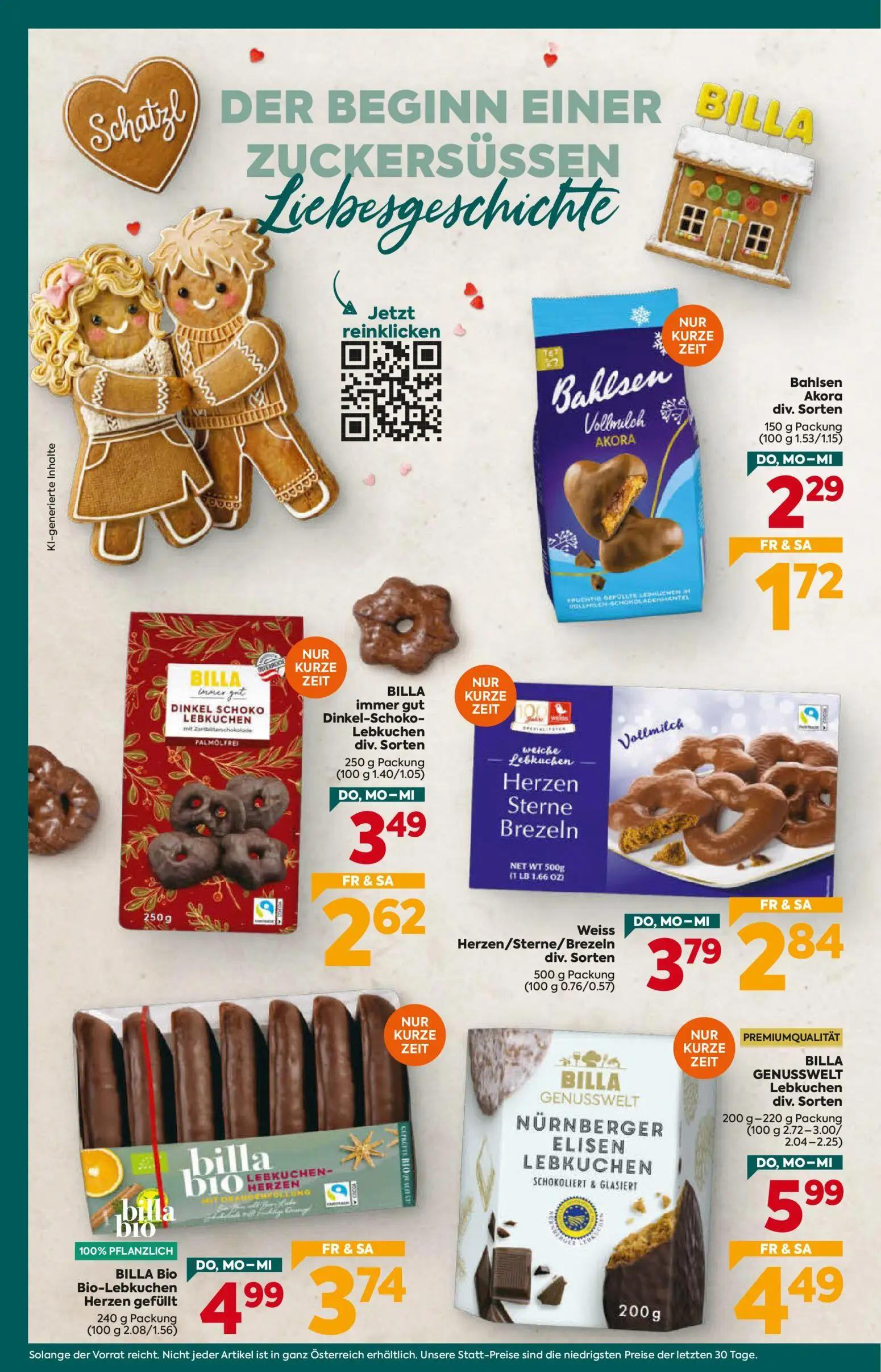 Billa Plus Prospekt, Seite 6 von 16 — BILLA GENUSSWELT Lebkuchen div. Sorten, BILLA Bio-Lebkuchen Herzen gefüllt, Weiss Herz…