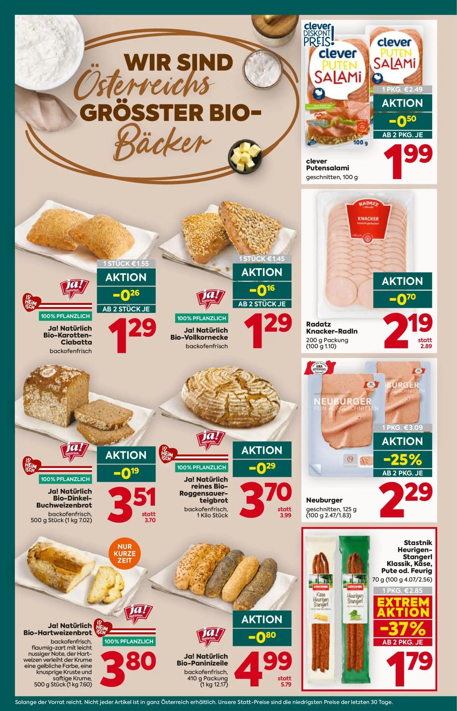 Billa Plus Prospekt, Seite 10 von 16 — Stastnik Heurigen-Stangerl Klassik, Käse, Pute od. Feurig, Neuburger, Ja! Natürlich B…