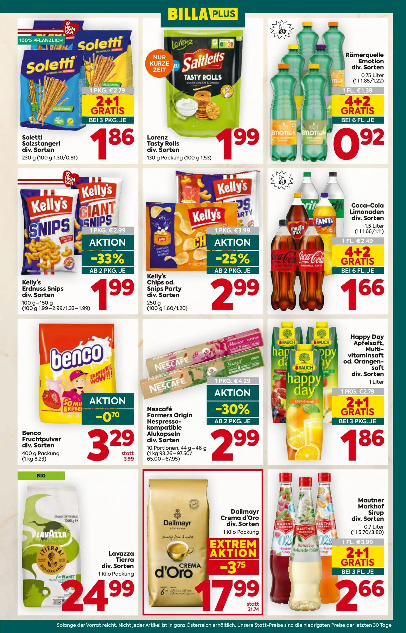 Billa Plus Prospekt, Seite 13 von 16 — Dallmayr Crema d'Oro div. Sorten, Mautner Markhof Sirup div. Sorten, Nescafé Farmers …