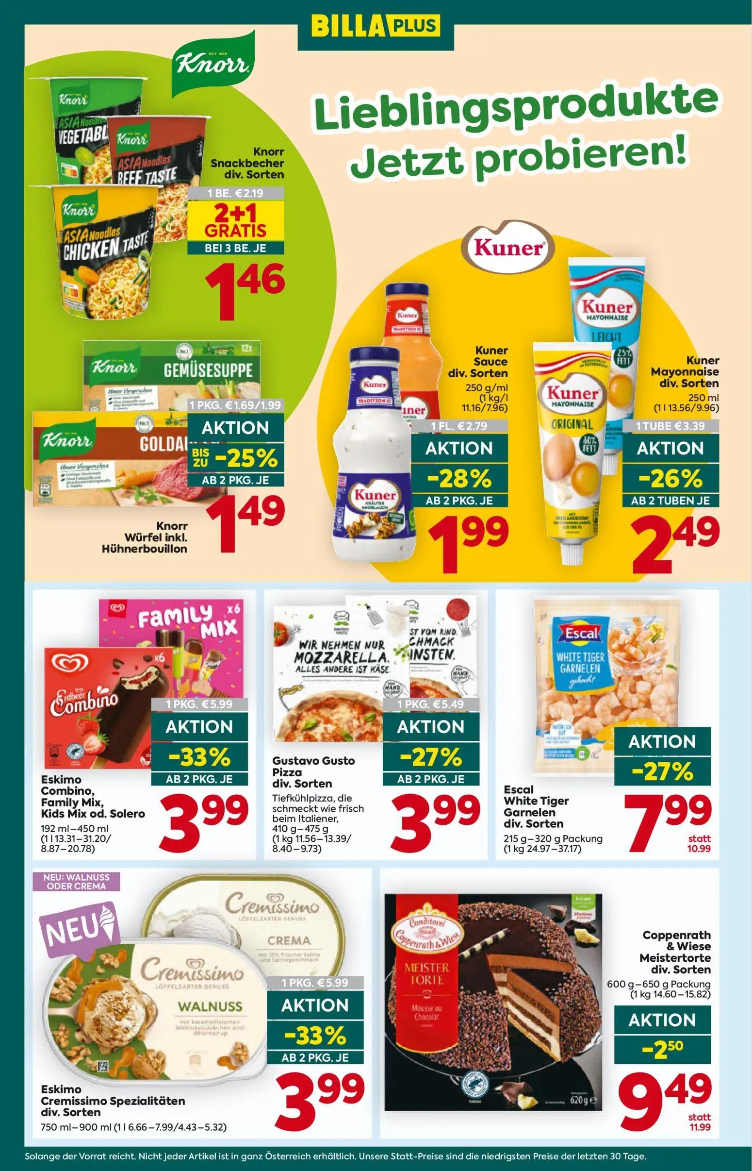 Billa Plus Prospekt, Seite 14 von 16 — Escal White Tiger Garnelen div. Sorten, Coppenrath & Wiese Meistertorte div. Sorten, …