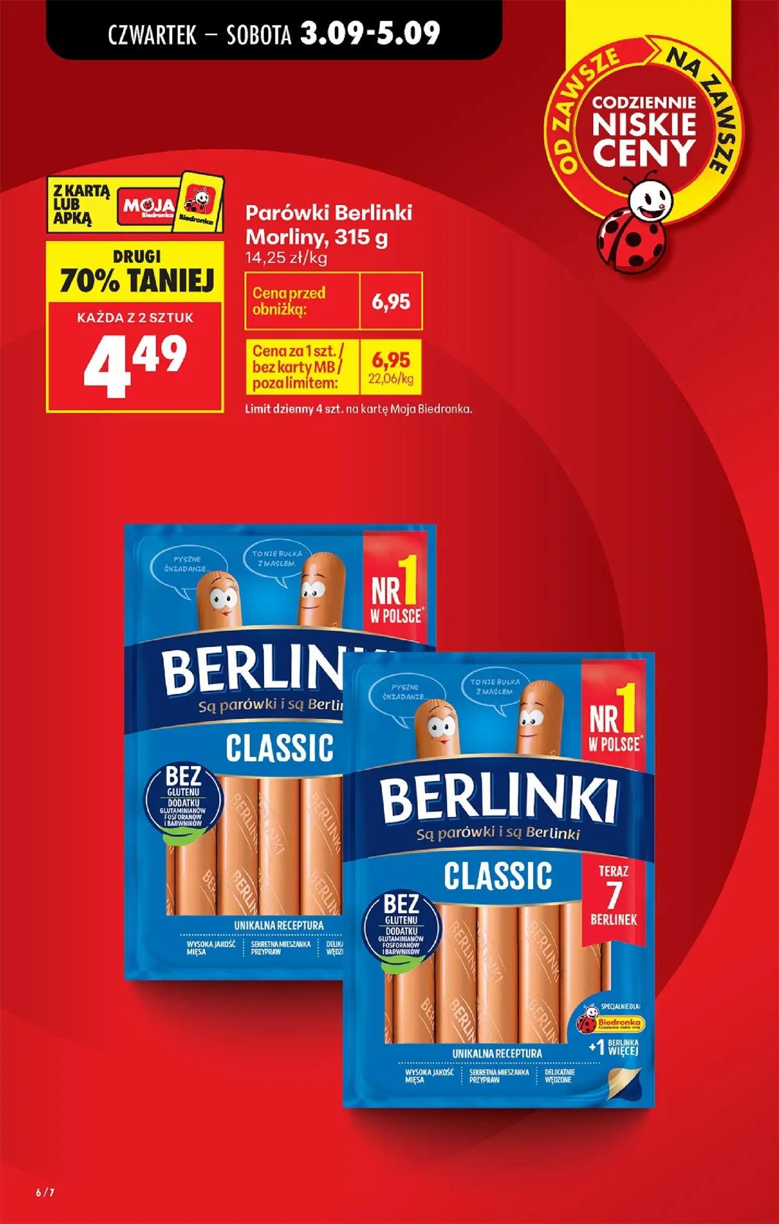 Biedronka gazetka, strona 6 z 75 — Parówki Berlinki Morliny