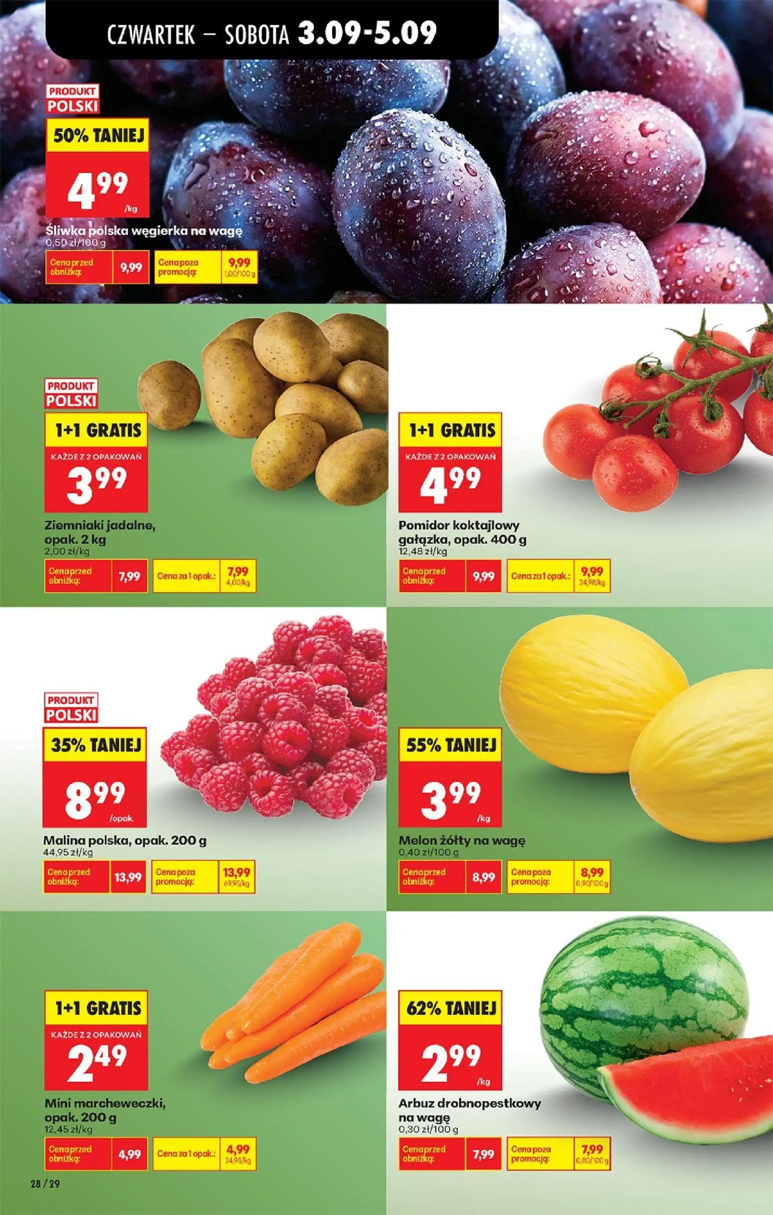 Biedronka gazetka, strona 30 z 75 — Śliwka polska węgierka na wagę, Malina polska, Melon żółty na wagę