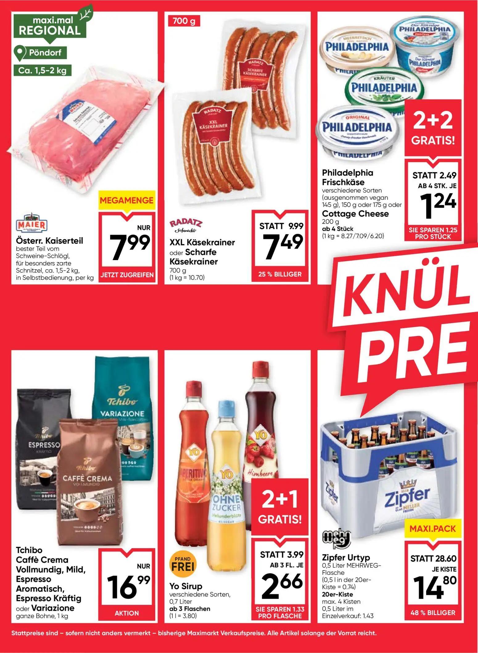 Maximarkt Prospekt, Seite 2 von 24 — Zipfer Urtyp 0,5 Liter MEHRWEG-Flasche 20er-Kiste, XXL Käsekrainer oder Scharfe Käsekra…
