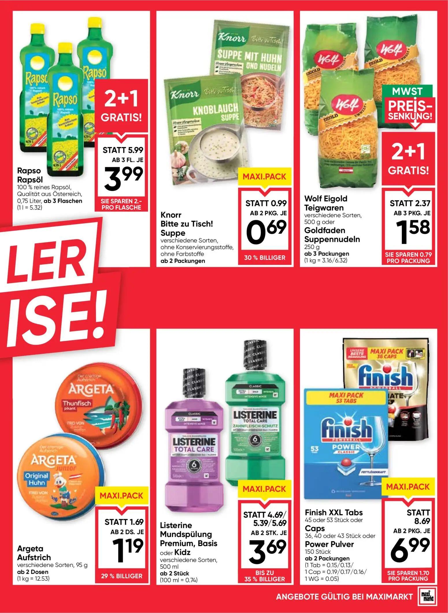 Maximarkt Prospekt, Seite 3 von 24 — Rapso Rapsöl, Listerine Mundspülung Premium, Basis oder Kidz, Finish XXL Tabs