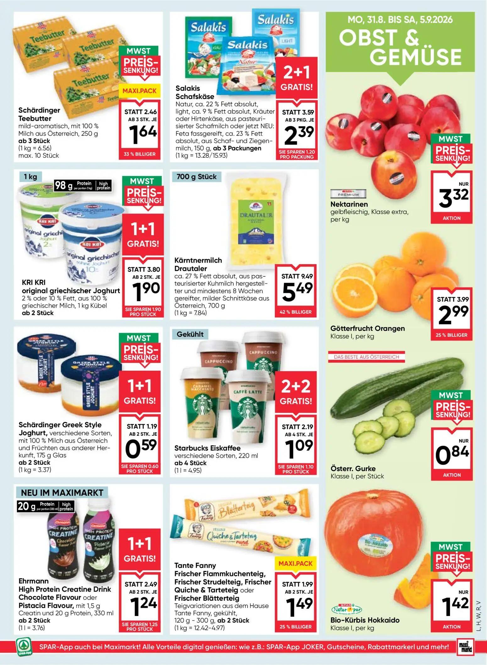 Maximarkt Prospekt, Seite 9 von 24 — Kärntnermilch Drautaler, KRI KRI original griechischer Joghurt, Ehrmann High Protein Cr…