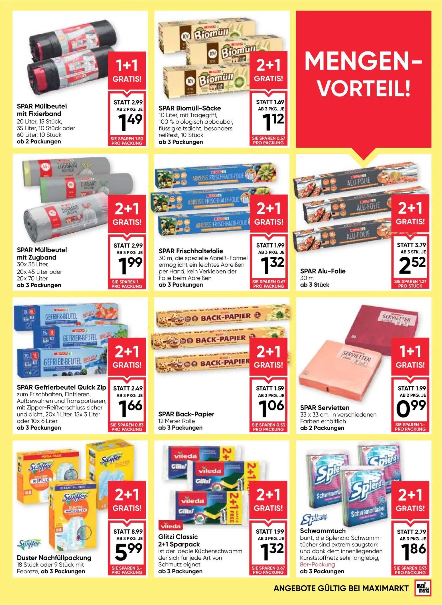 Maximarkt Prospekt, Seite 17 von 24 — Swiffer Duster Nachfüllpackung, SPAR Müllbeutel mit Fixierband, SPAR Alu-Folie