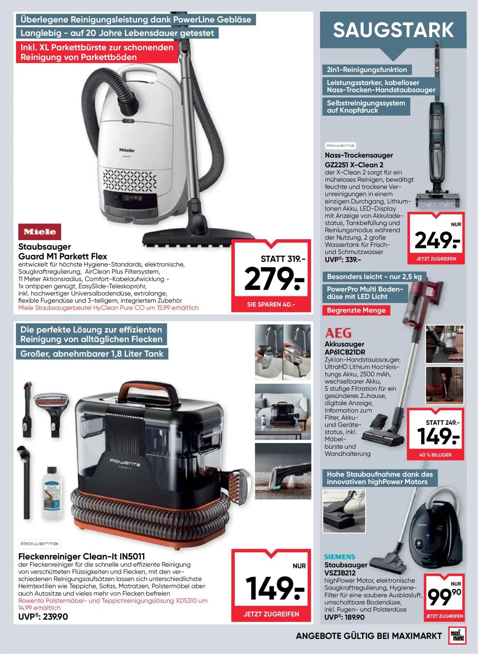 Maximarkt Prospekt, Seite 21 von 24 — Akkusauger AP61CB21DR, Fleckenreiniger Clean-It IN5011, Nass-Trockensauger GZ2251 X-Cl…