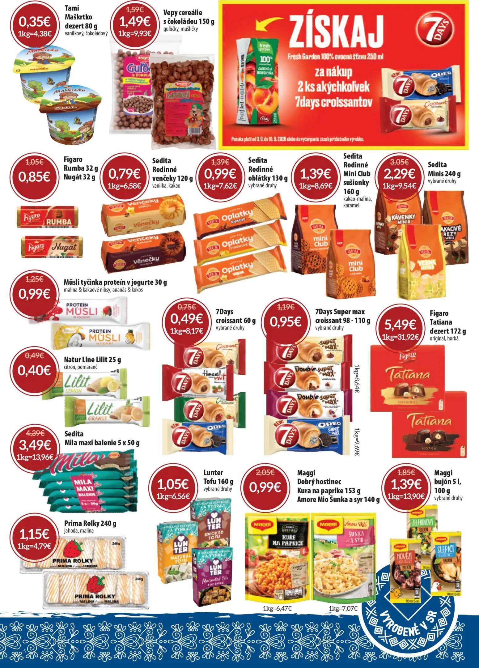 Nitrazdroj leták, strana 5 z 24 — Maggi Dobrý hostinec Kura na paprike, Maggi Amore Mio Šunka a syr, Sedita Mila maxi balenie
