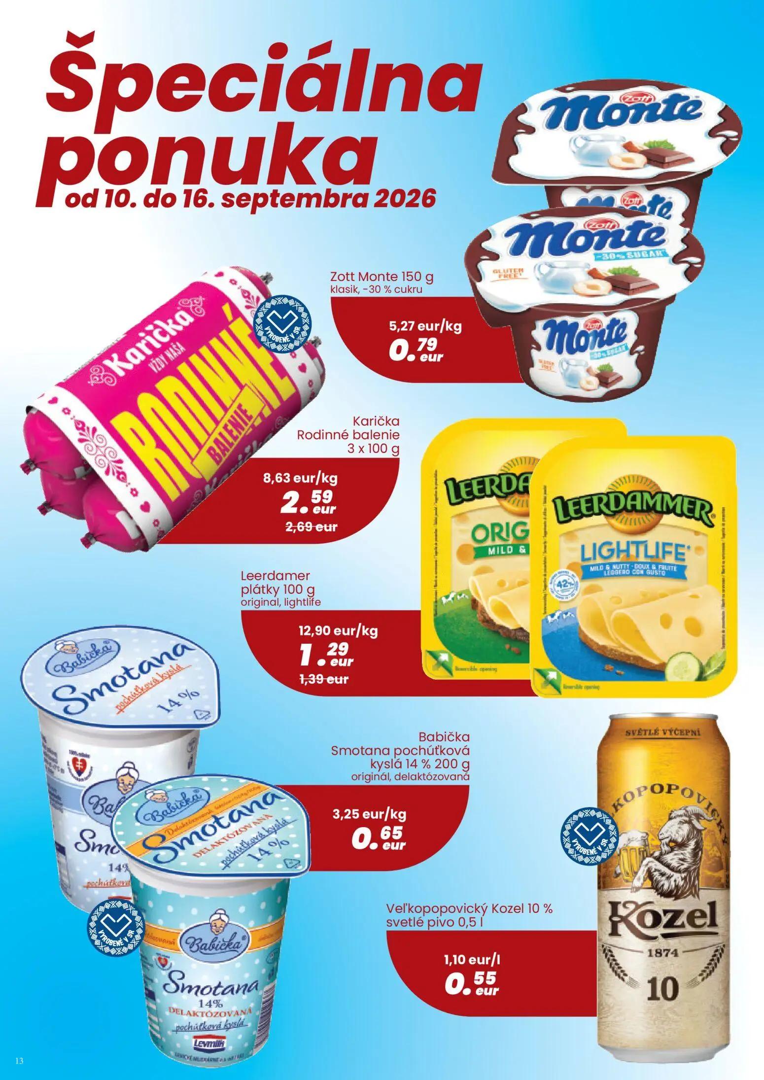 Nitrazdroj leták, strana 13 z 24 — Karička Rodinné balenie, Leerdamer plátky, Zott Monte