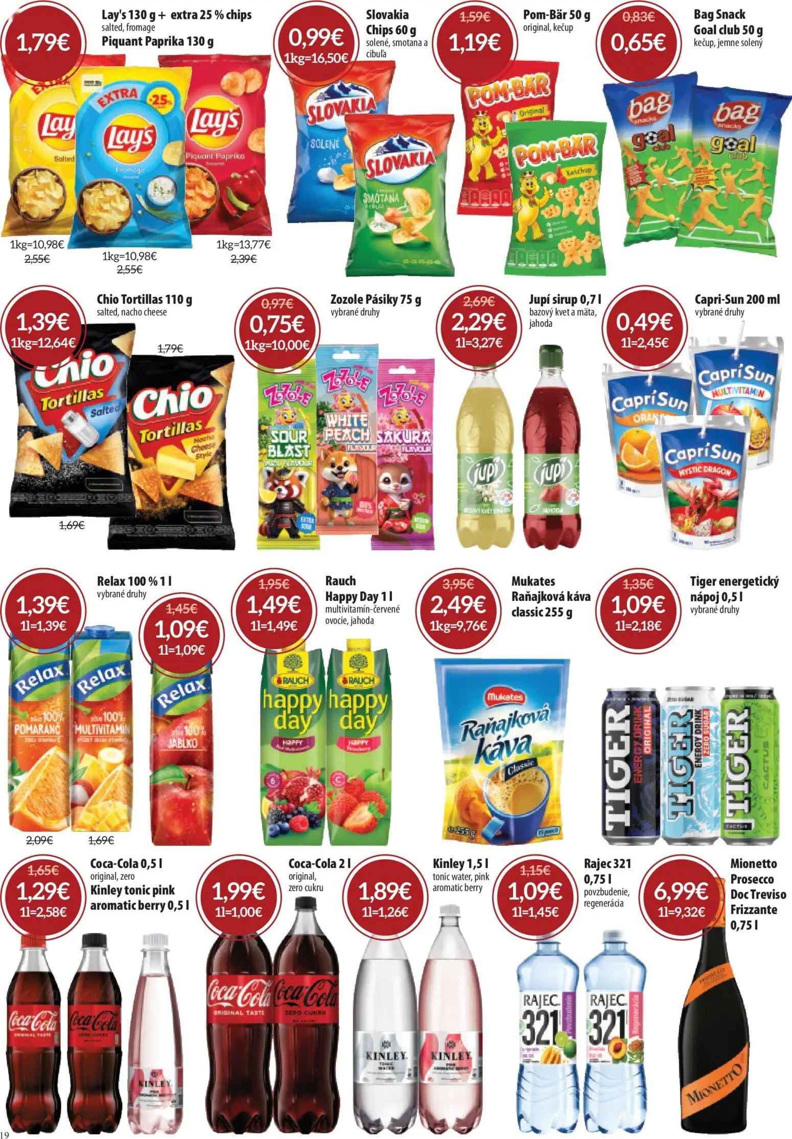 Nitrazdroj leták, strana 19 z 24 — Mukates Raňajková káva classic 255 g, Lay's 130 g + extra 25 % chips salted, fromage Piqu…