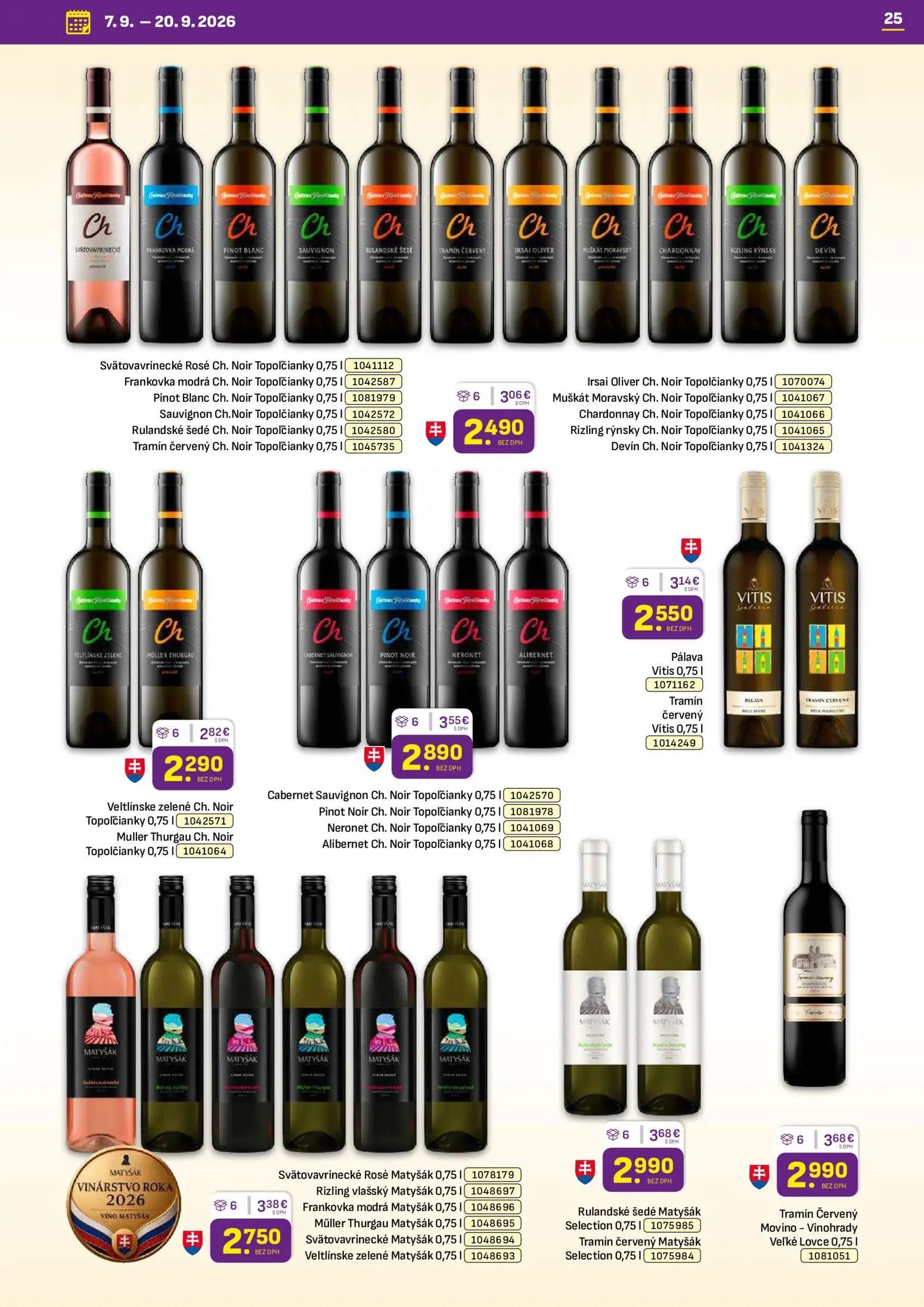 Libex leták, strana 25 z 36 — Irsai Oliver Ch. Noir Topoľčianky, Veltlínske zelené Ch. Noir Topoľčianky, Cabernet Sauvignon …