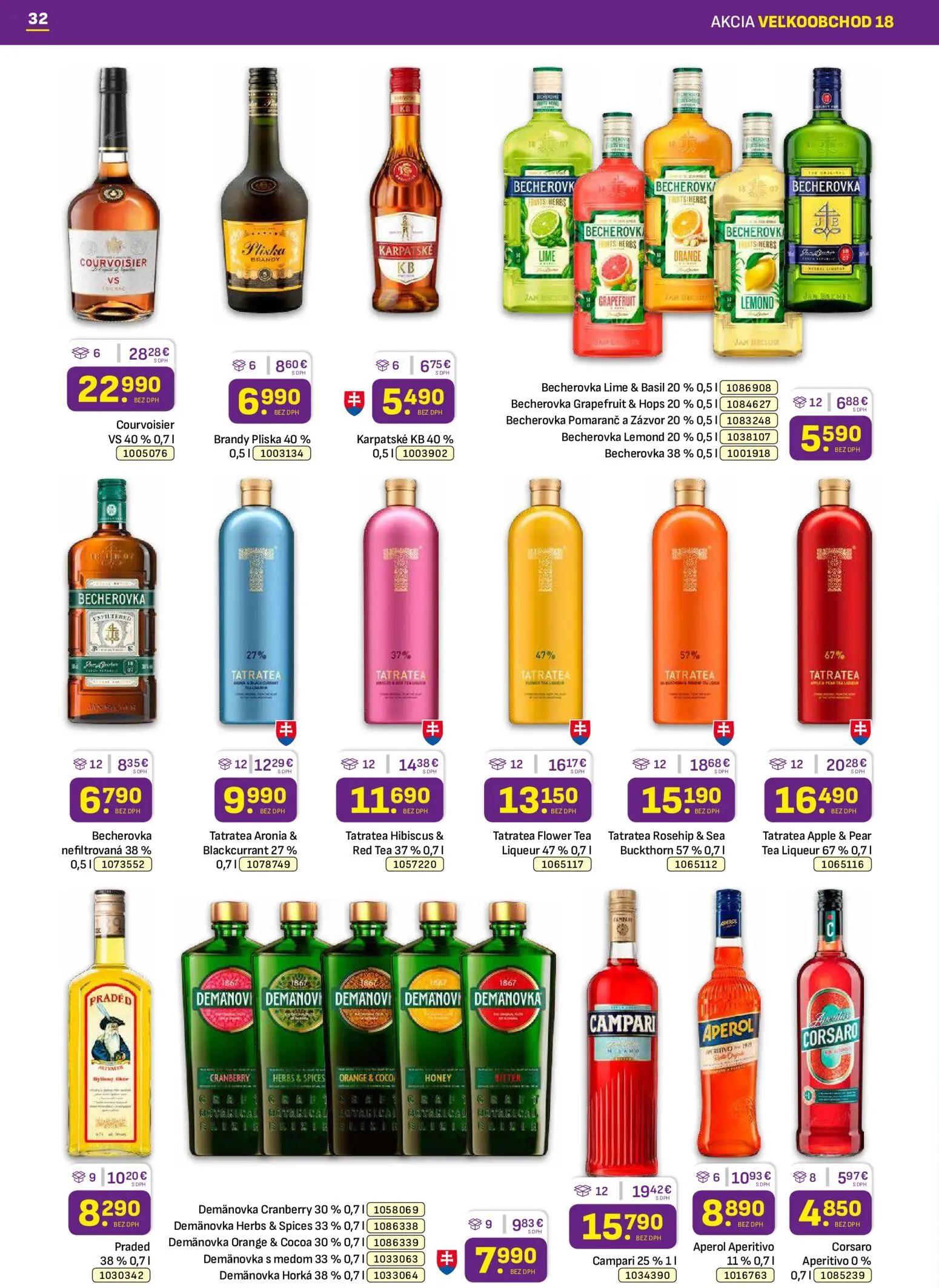 Libex leták, strana 32 z 36 — Courvoisier VS, Brandy Pliska, Karpatské KB