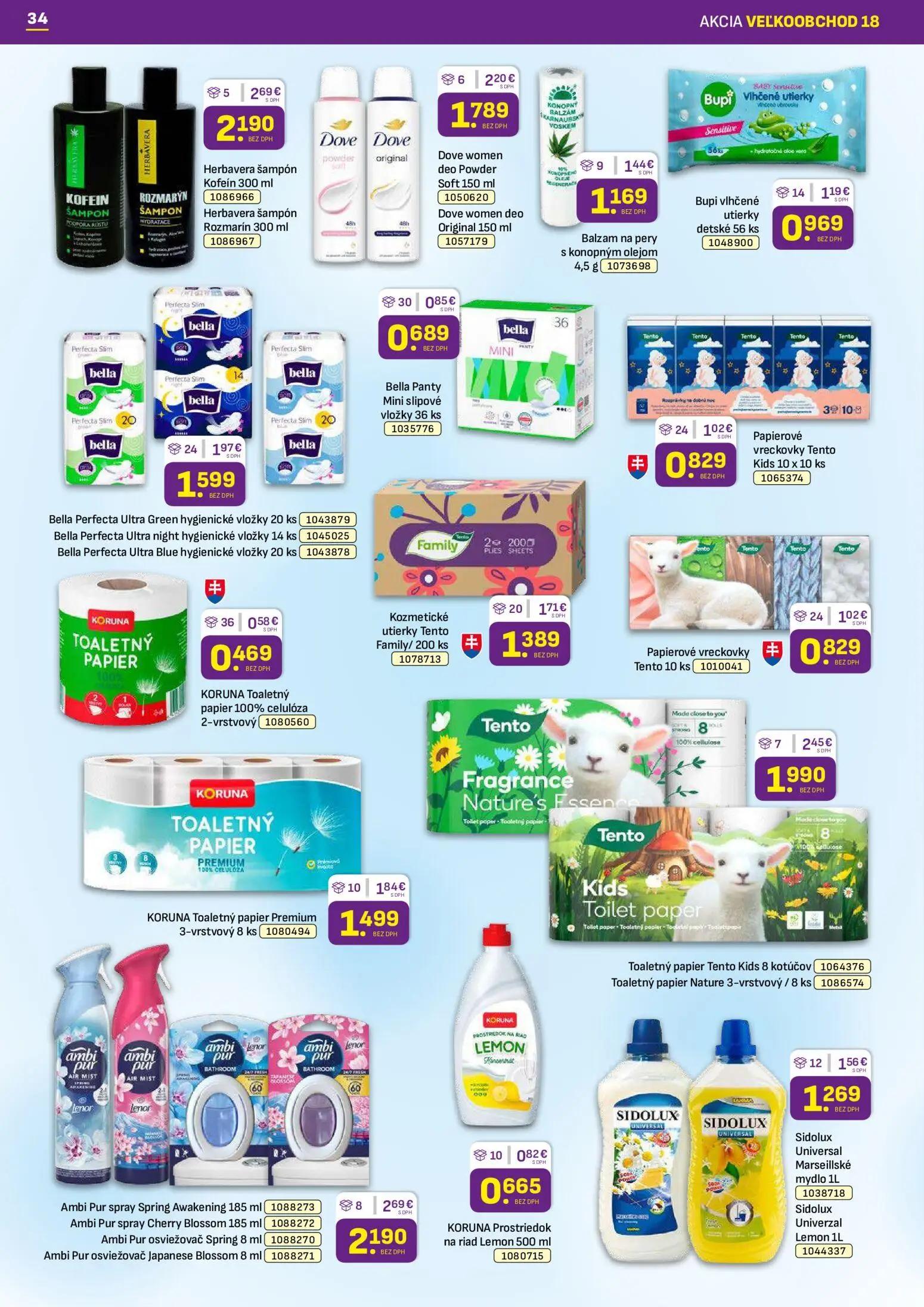 Libex leták, strana 34 z 36 — Herbavera šampón Kofeín, Herbavera šampón Rozmarín, Ambi Pur spray Spring Awakening