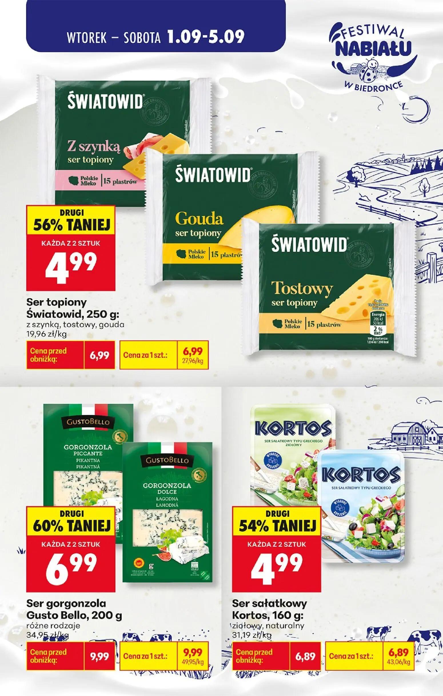 Biedronka gazetka, strona 5 z 7 — Ser gorgonzola Gusto Bello, Ser topiony Światowid, Ser sałatkowy Kortos