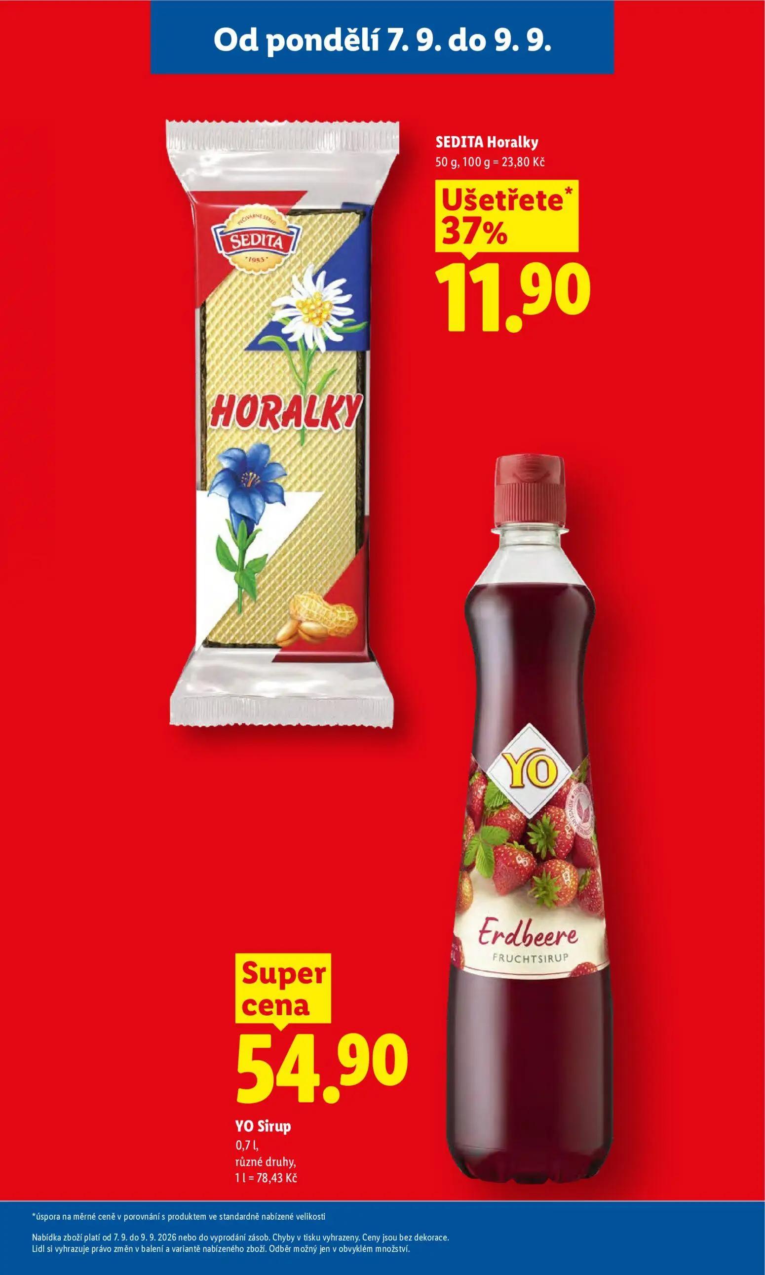 Lidl leták, strana 11 z 49 — SEDITA Horalky, YO Sirup Erdbeere FRUCHTSIRUP
