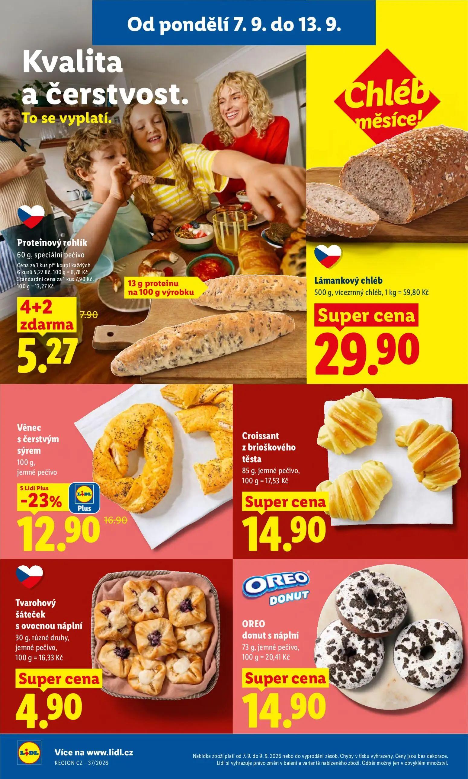 Lidl leták, strana 16 z 49 — Věnec s čerstvým sýrem, Proteinový rohlík, Lámankový chléb