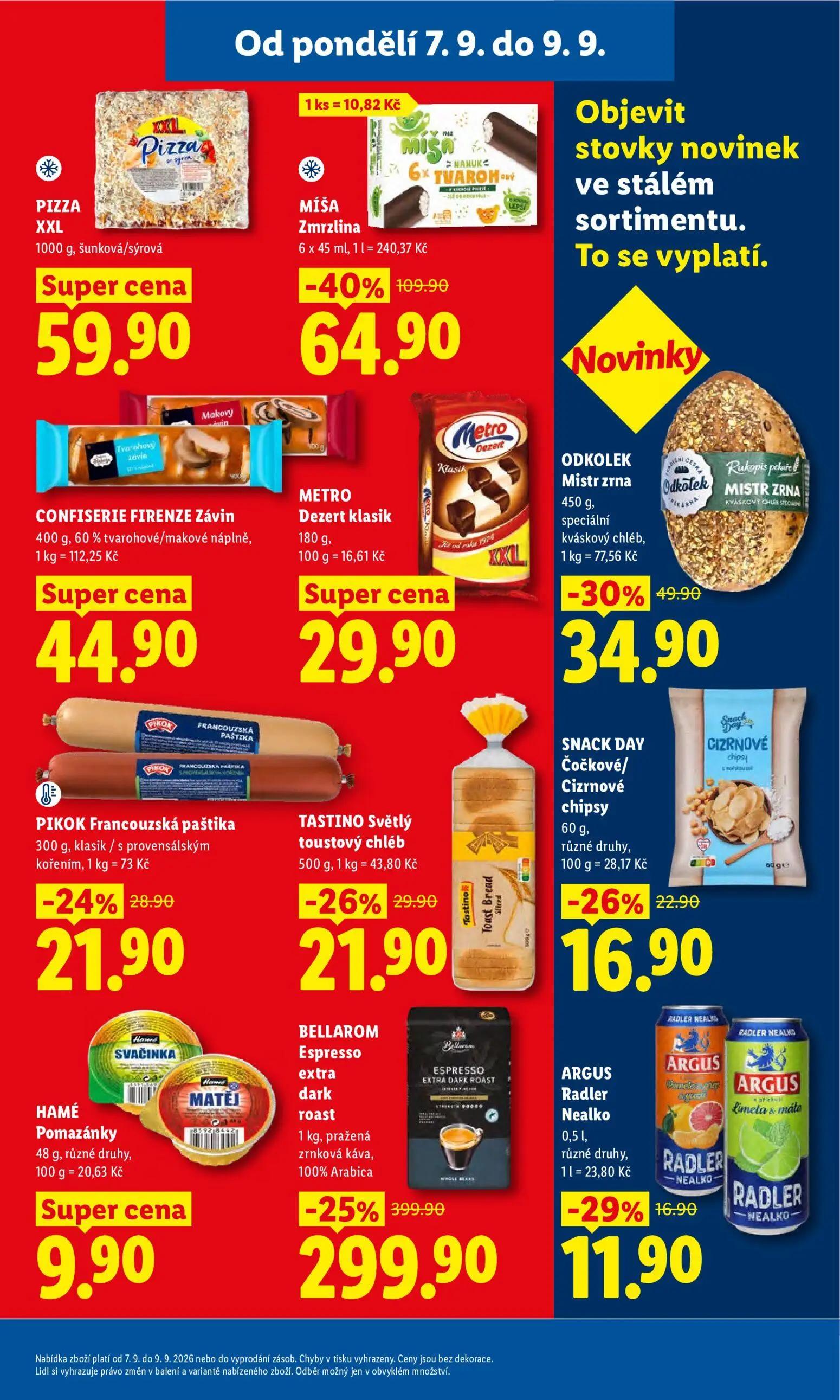 Lidl leták, strana 19 z 49 — BELLAROM Espresso extra dark roast, MÍŠA Zmrzlina, ODKOLEK Mistr zrna