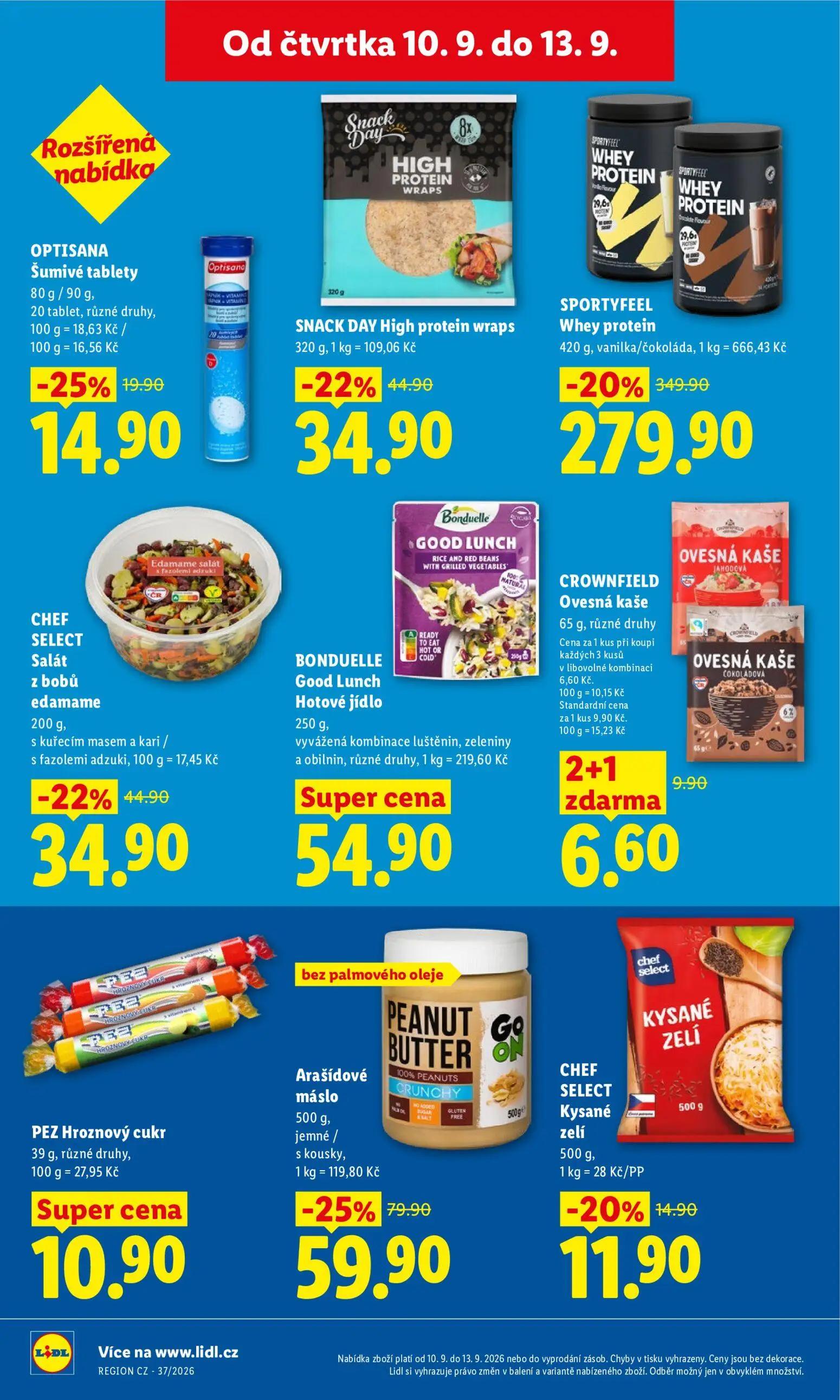 Lidl leták, strana 21 z 52 — SPORTYFEEL Whey protein, Arašídové máslo, SNACK DAY High protein wraps
