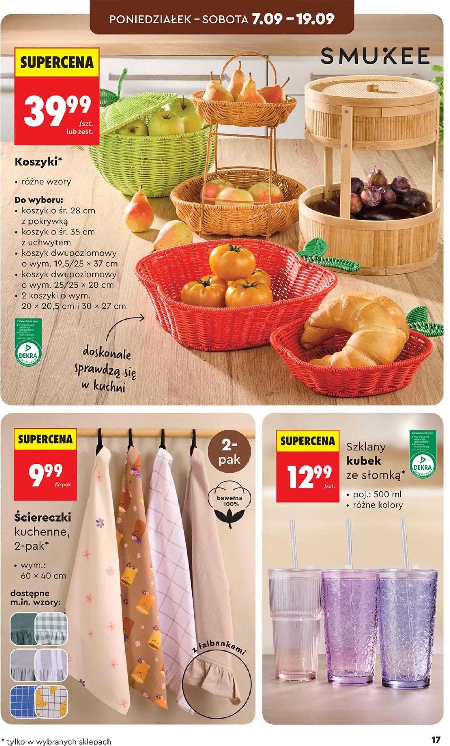 Biedronka gazetka, strona 17 z 44 — Koszyki*, Ściereczki kuchenne, 2-pak*, Szklany kubek ze słomką*