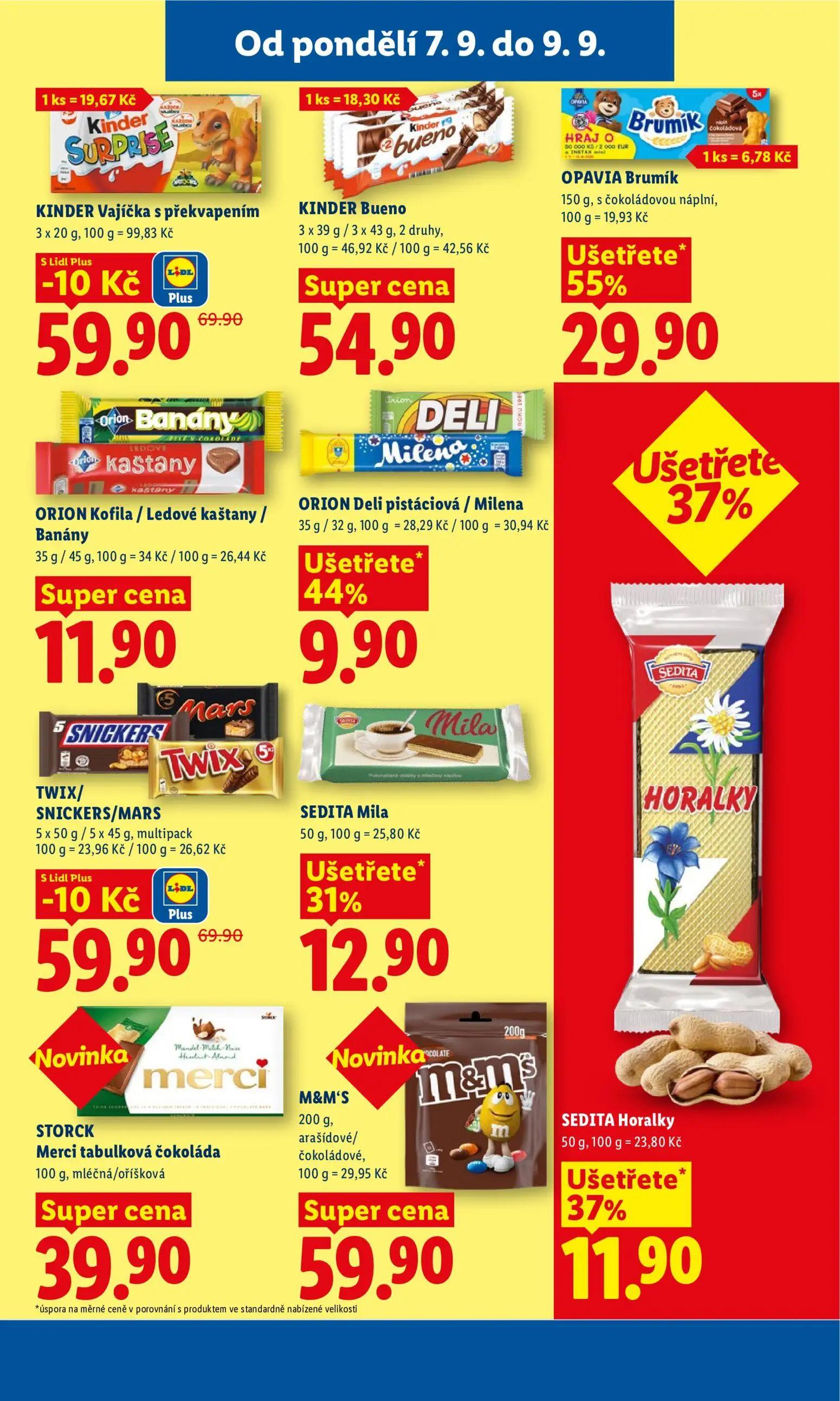 Lidl leták, strana 25 z 49 — OPAVIA Brumík, TWIX/SNICKERS/MARS, ORION Deli pistáciová / Milena