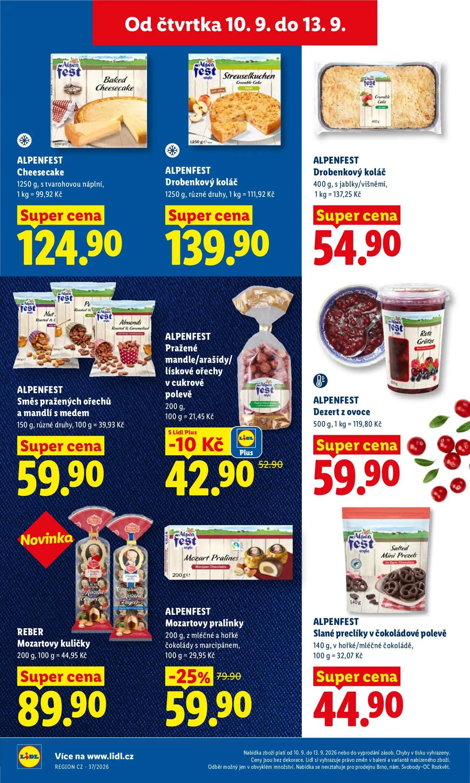 Lidl leták, strana 26 z 52 — ALPENFEST Cheesecake, ALPENFEST Drobenkový koláč