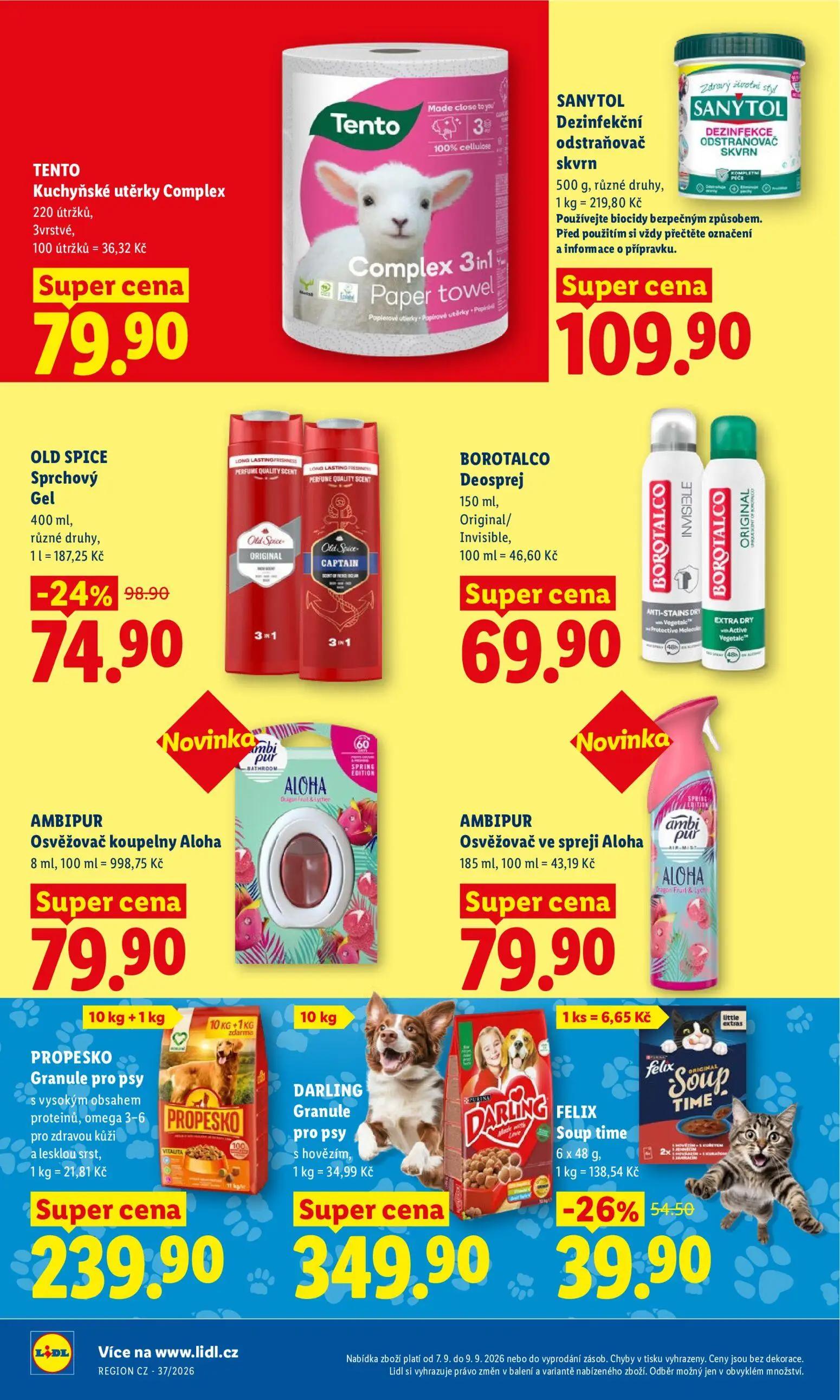 Lidl leták, strana 28 z 49 — Sprchový Gel OLD SPICE, Kuchyňské utěrky Complex, Dezinfekční odstraňovač skvrn SANYTOL