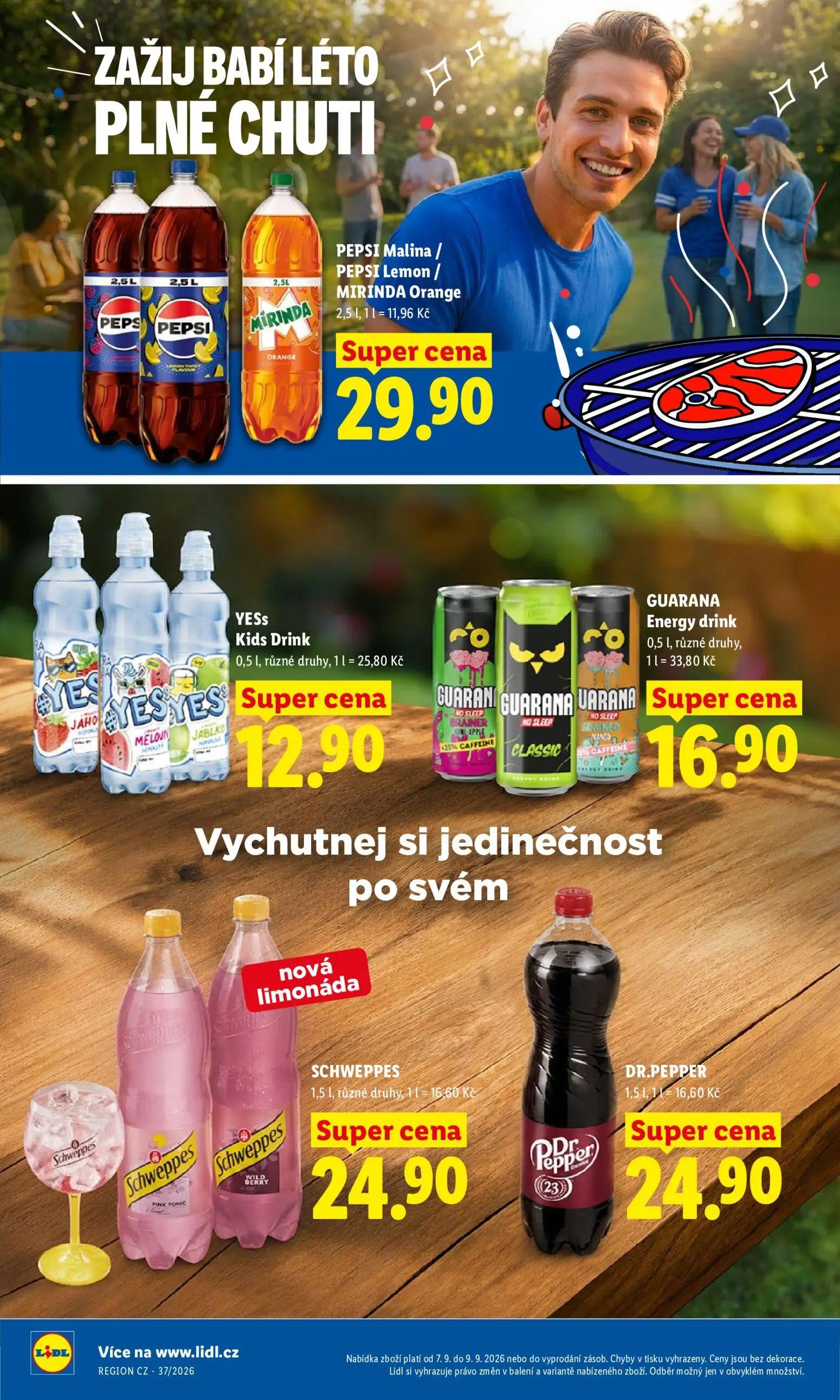 Lidl leták, strana 30 z 49 — PEPSI Malina / PEPSI Lemon / MIRINDA Orange, YESS Kids Drink, GUARANA Energy drink