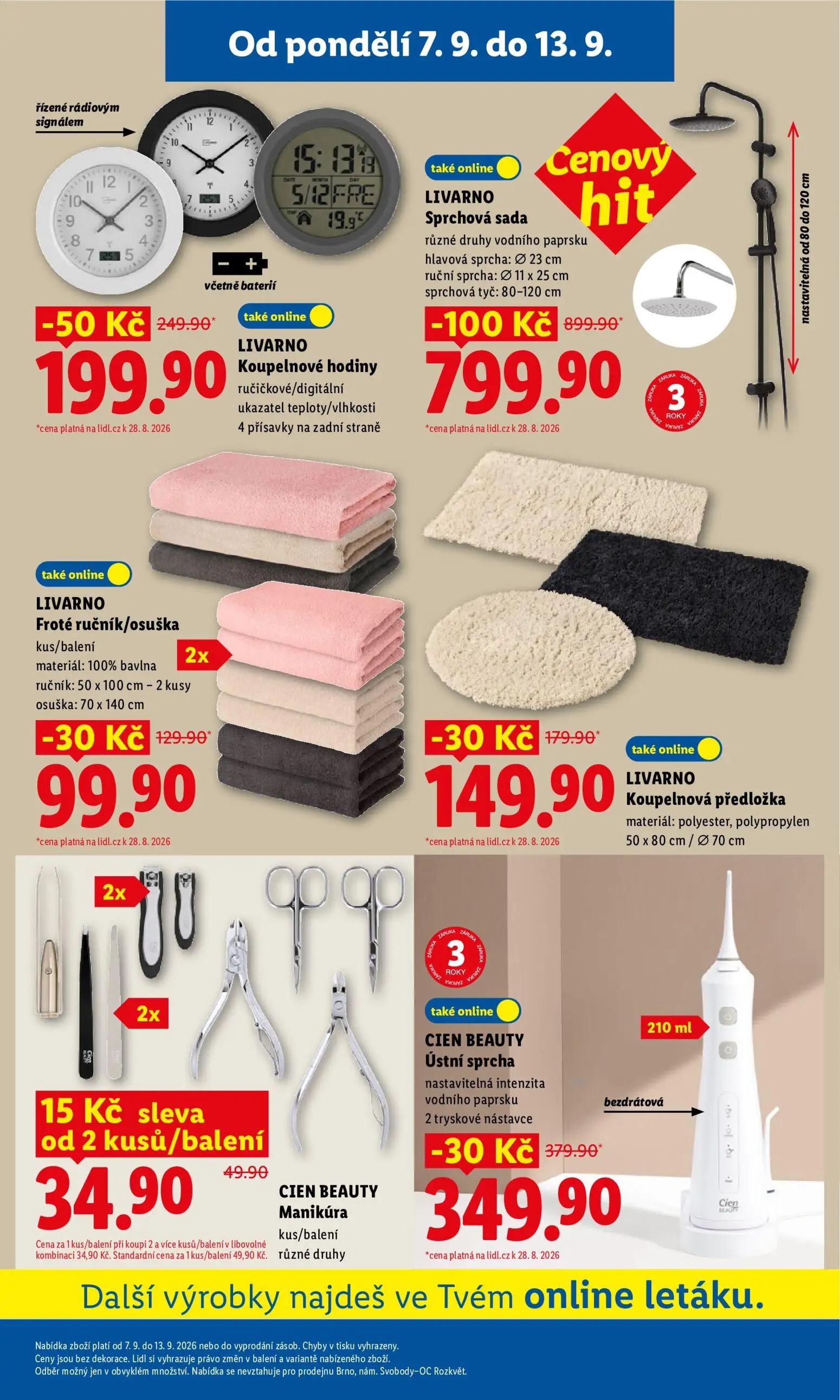 Lidl leták, strana 33 z 49 — LIVARNO Sprchová sada, LIVARNO Koupelnové hodiny, LIVARNO Froté ručník/osuška