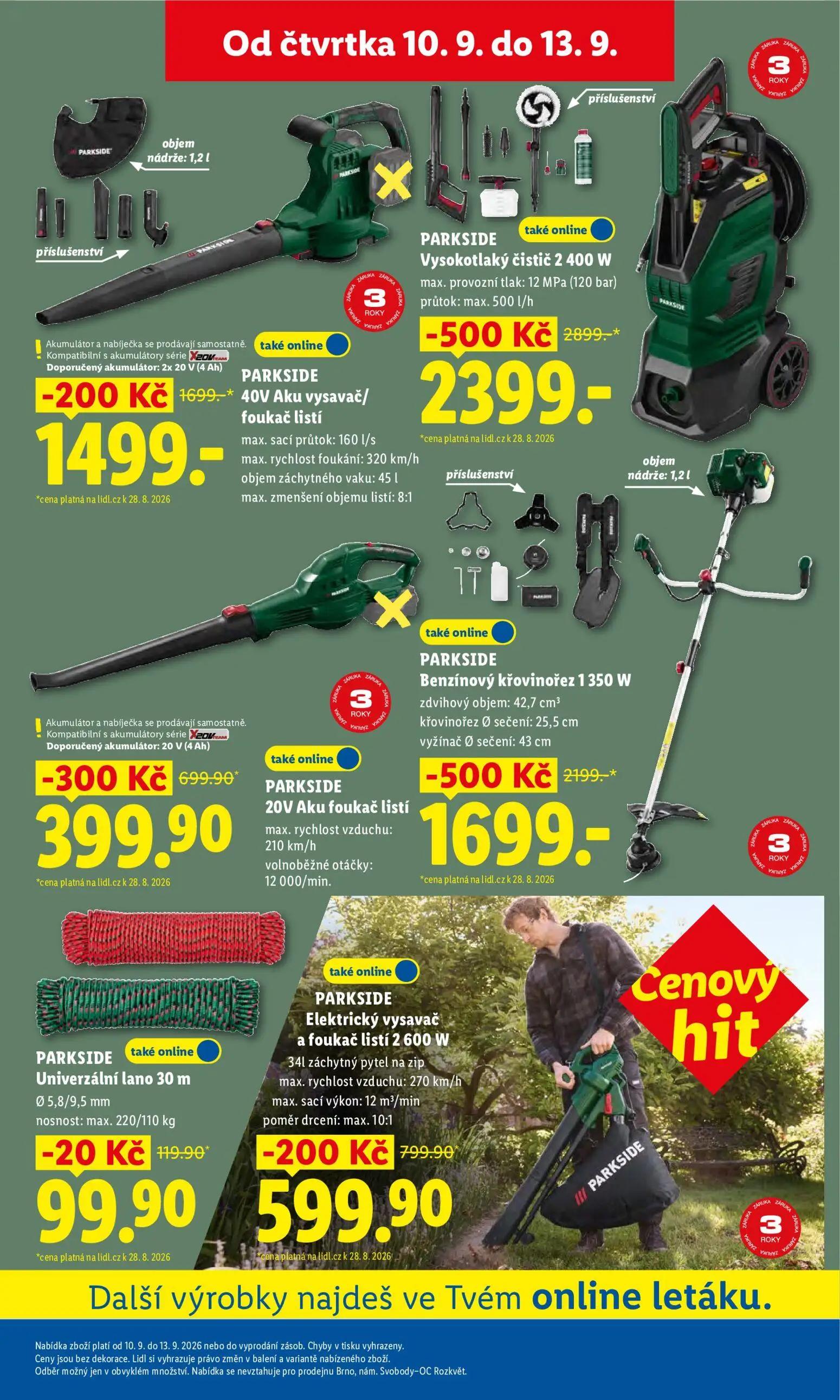 Lidl leták, strana 37 z 52 — PARKSIDE Benzínový křovinořez 1 350 W, PARKSIDE 20V Aku foukač listí, PARKSIDE 40V Aku vysavač/…