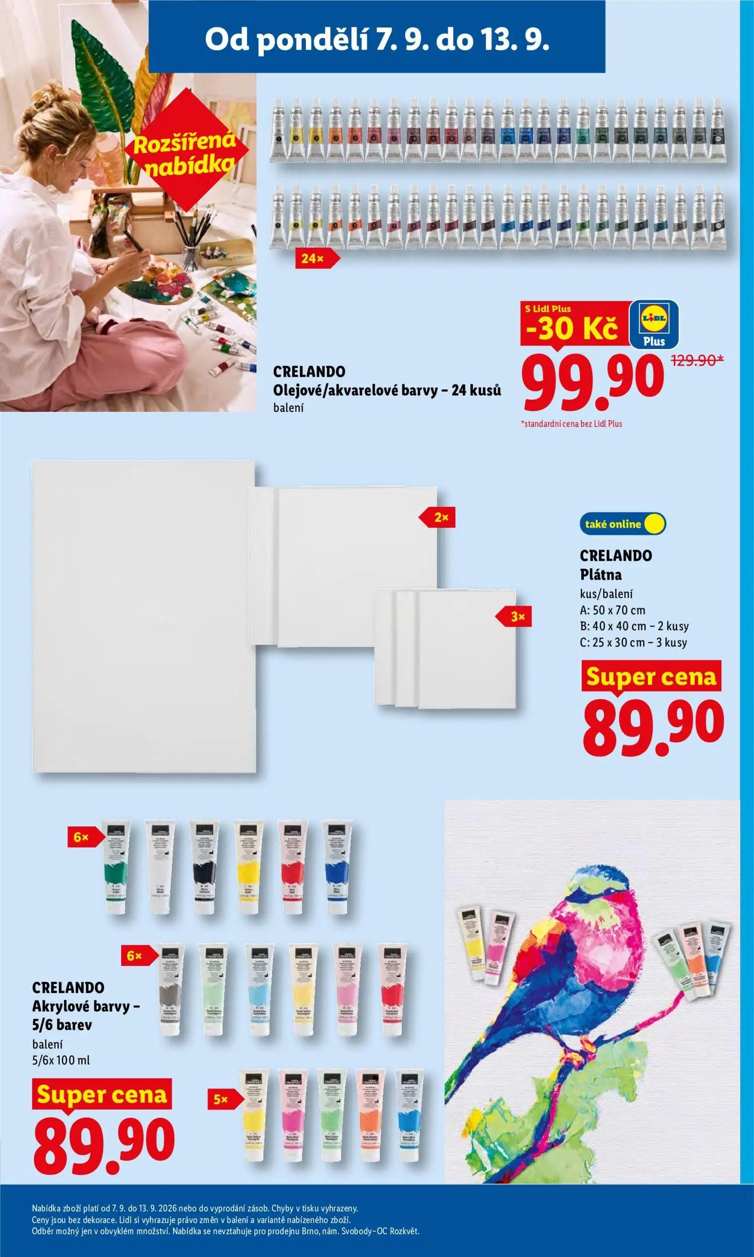 Lidl leták, strana 39 z 49 — Olejové/akvarelové barvy, Plátna, Akrylové barvy - 5/6 barev