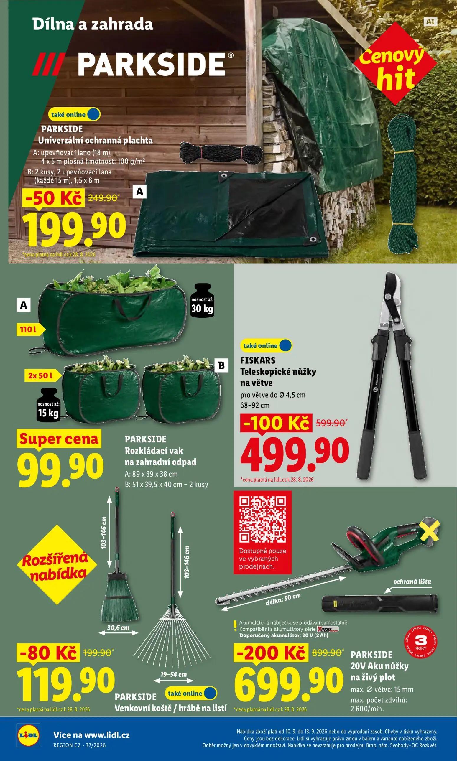 Lidl leták, strana 38 z 52 — PARKSIDE 20V Aku nůžky na živý plot, FISKARS Teleskopické nůžky na větve, PARKSIDE Venkovní koš…