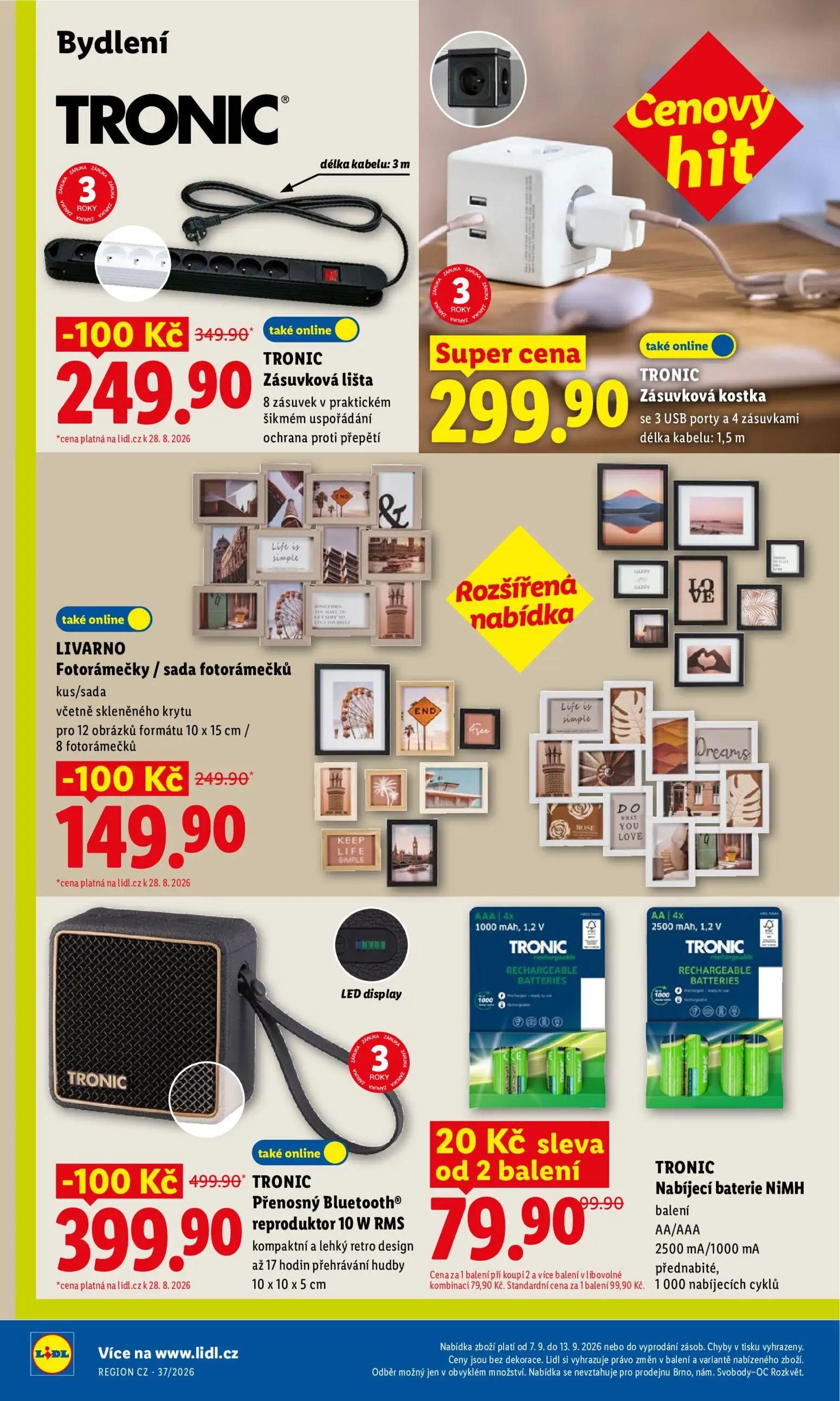 Lidl leták, strana 40 z 49 — TRONIC Zásuvková lišta, TRONIC Přenosný Bluetooth® reproduktor 10 W RMS, TRONIC Nabíjecí bateri…