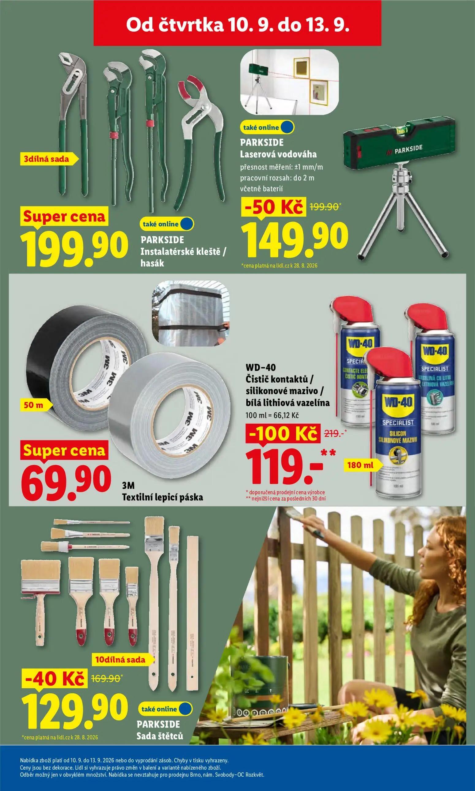 Lidl leták, strana 39 z 52 — WD-40 Čistič kontaktů / silikonové mazivo / bílá lithiová vazelína, PARKSIDE Laserová vodováha,…