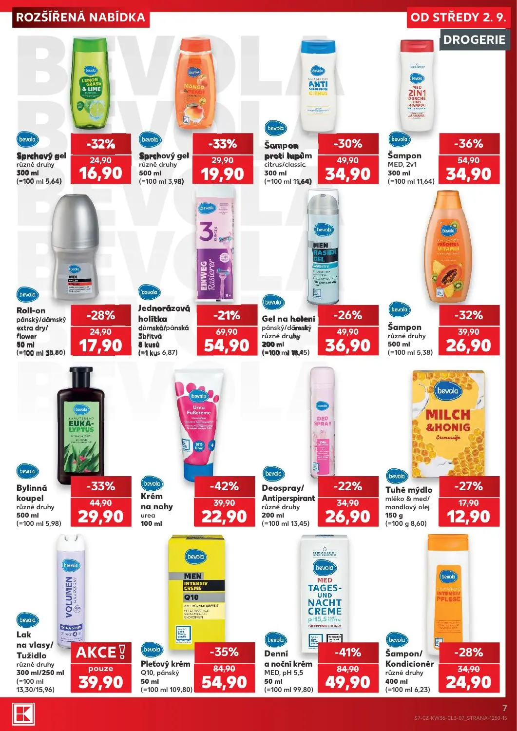 Kaufland leták, strana 7 z 8 — Denní a noční krém MED, pH 5,5, Pleťový krém Q10, pánský, Šampon MED, 2v1