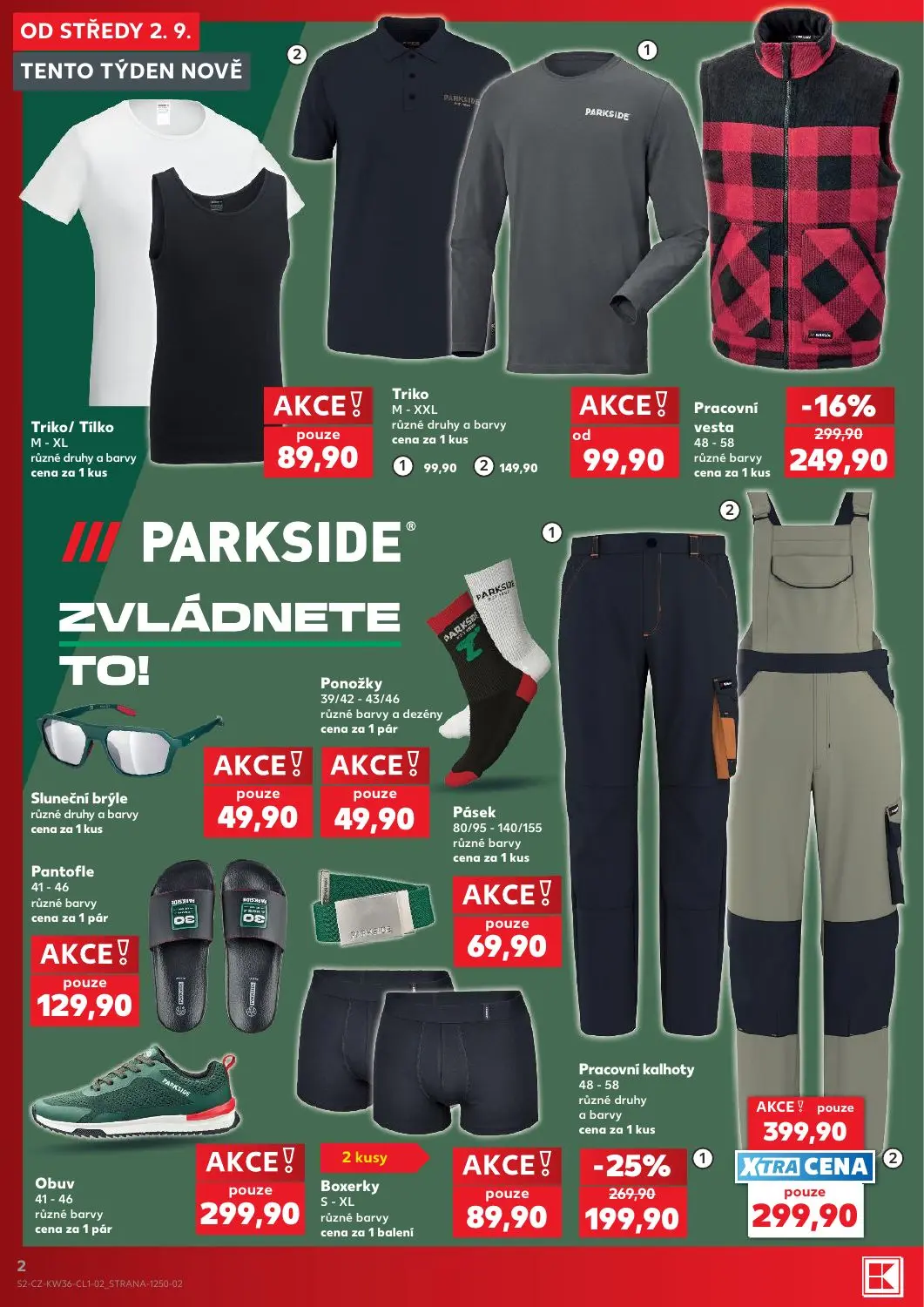 Kaufland leták, strana 2 z 14 — Boxerky, Pracovní kalhoty, Triko