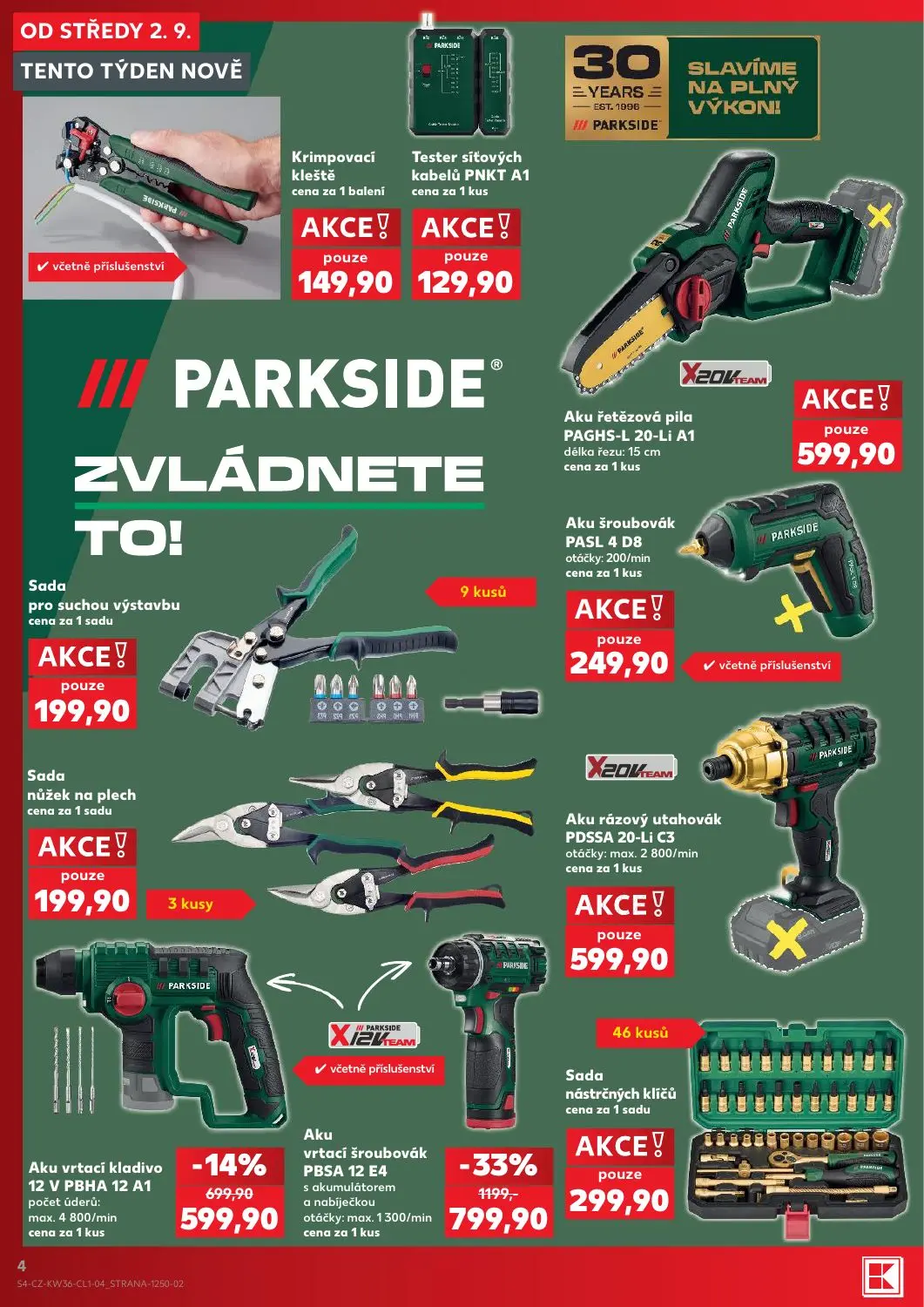 Kaufland leták, strana 4 z 14 — Aku vrtací šroubovák PBSA 12 E4 s akumulátorem a nabíječkou, Aku vrtací kladivo 12 V PBHA 12…