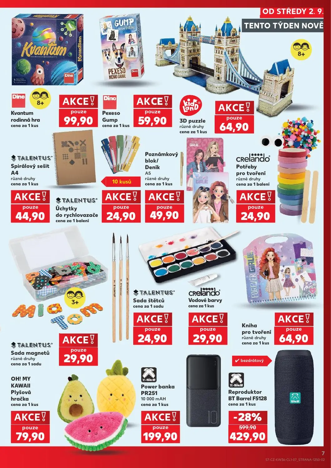 Kaufland leták, strana 7 z 14 — Reproduktor BT Barrel F5128, Kvantum rodinná hra, Pexeso Gump