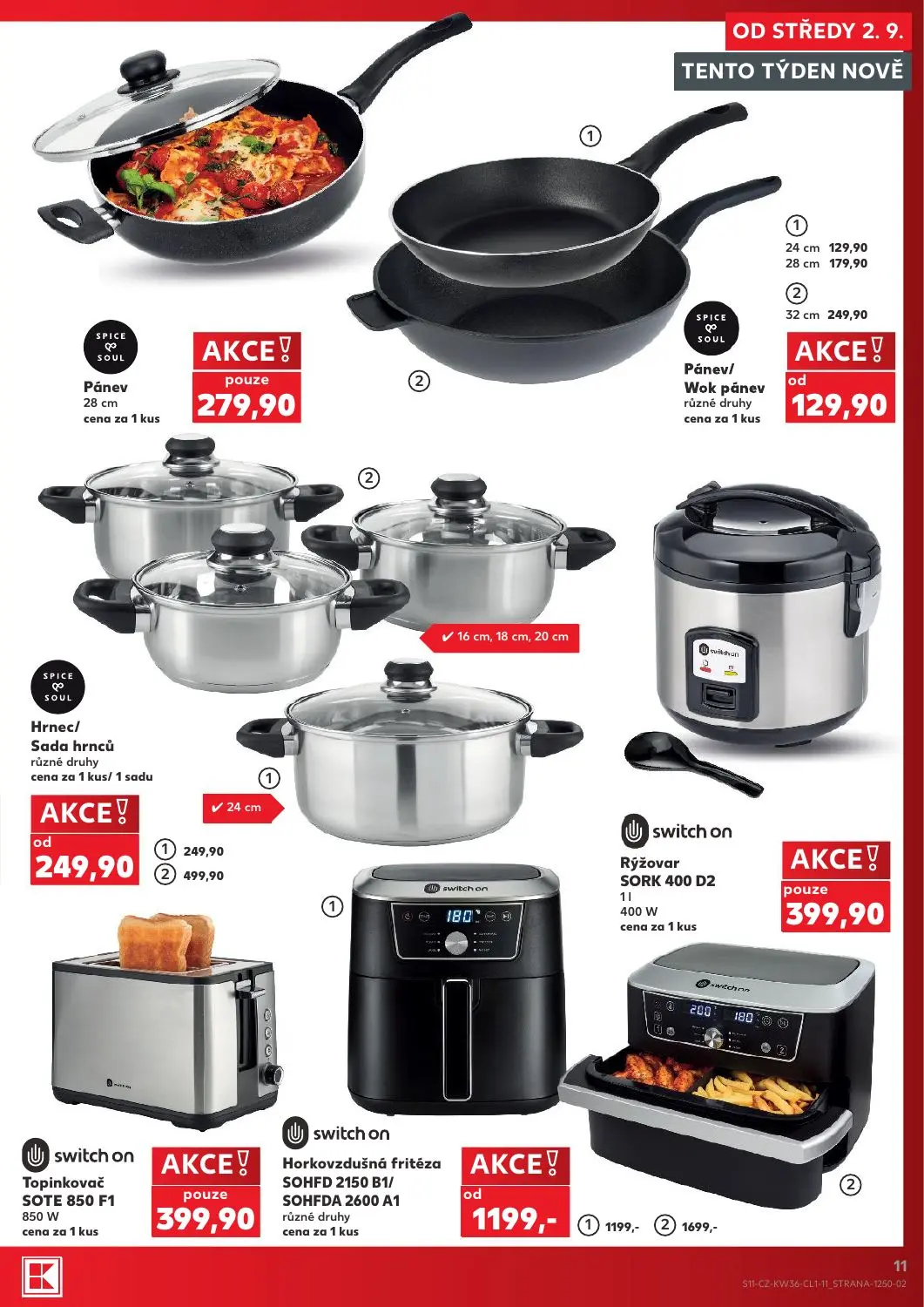 Kaufland leták, strana 11 z 14 — Horkovzdušná fritéza SOHFD 2150 B1/ SOHFDA 2600 A1, Hrnec/ Sada hrnců, Pánev/ Wok pánev