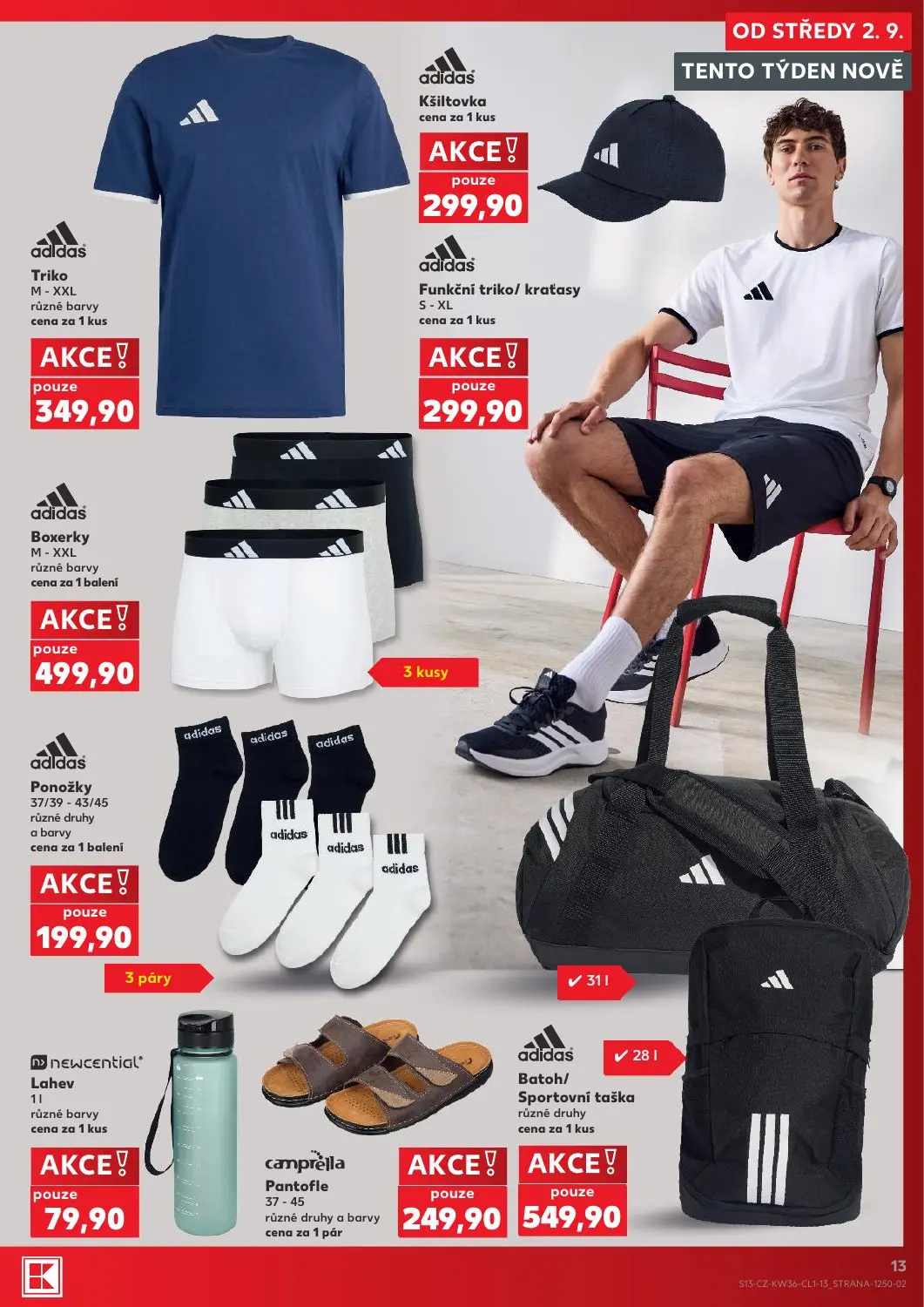 Kaufland leták, strana 13 z 14 — adidas Triko, adidas Kšiltovka, adidas Funkční triko/kraťasy