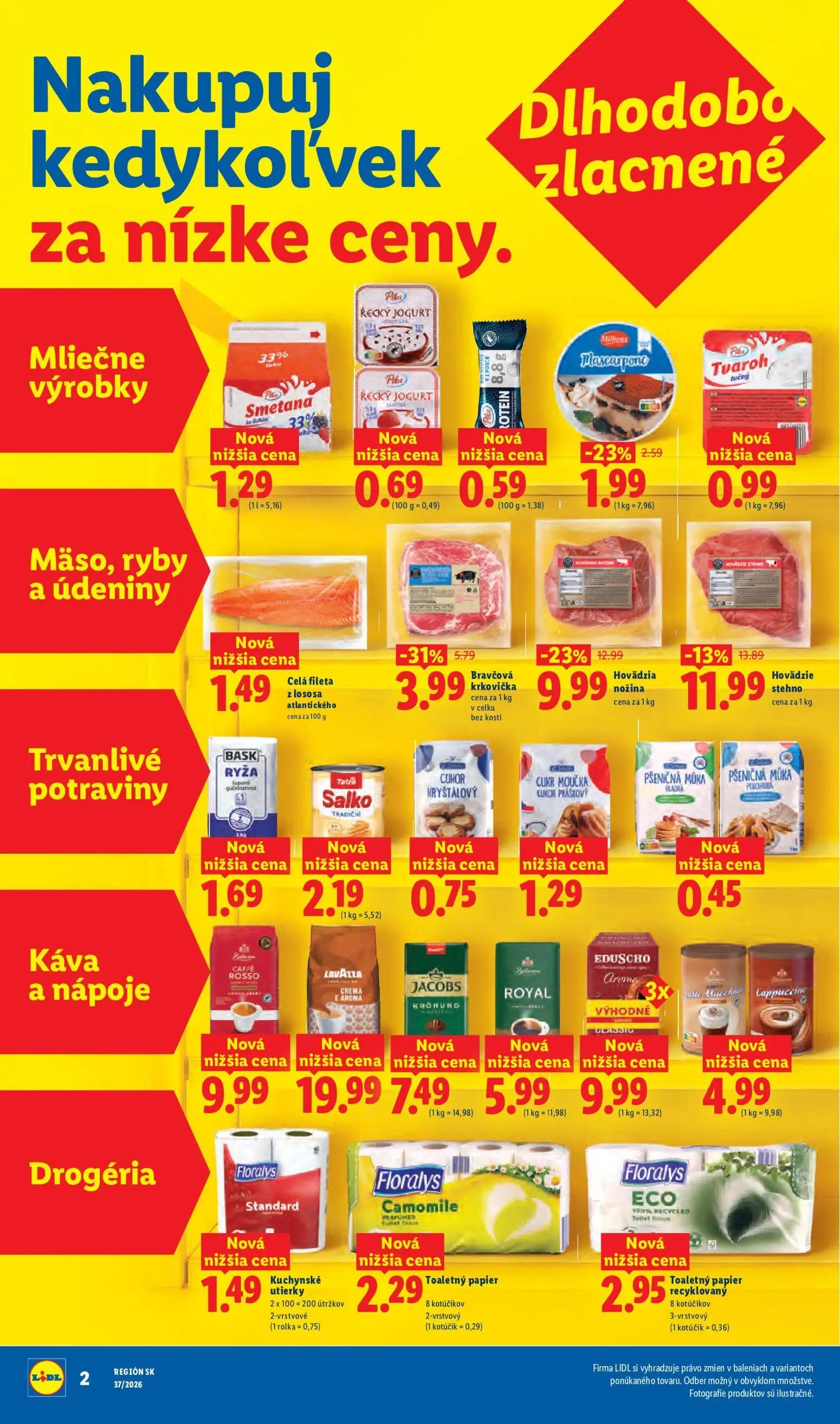 Lidl leták, strana 2 z 100 — Hovädzia nožina, CUKOR KRYŠTÁLOVÝ, LAVAZZA CREMA E AROMA