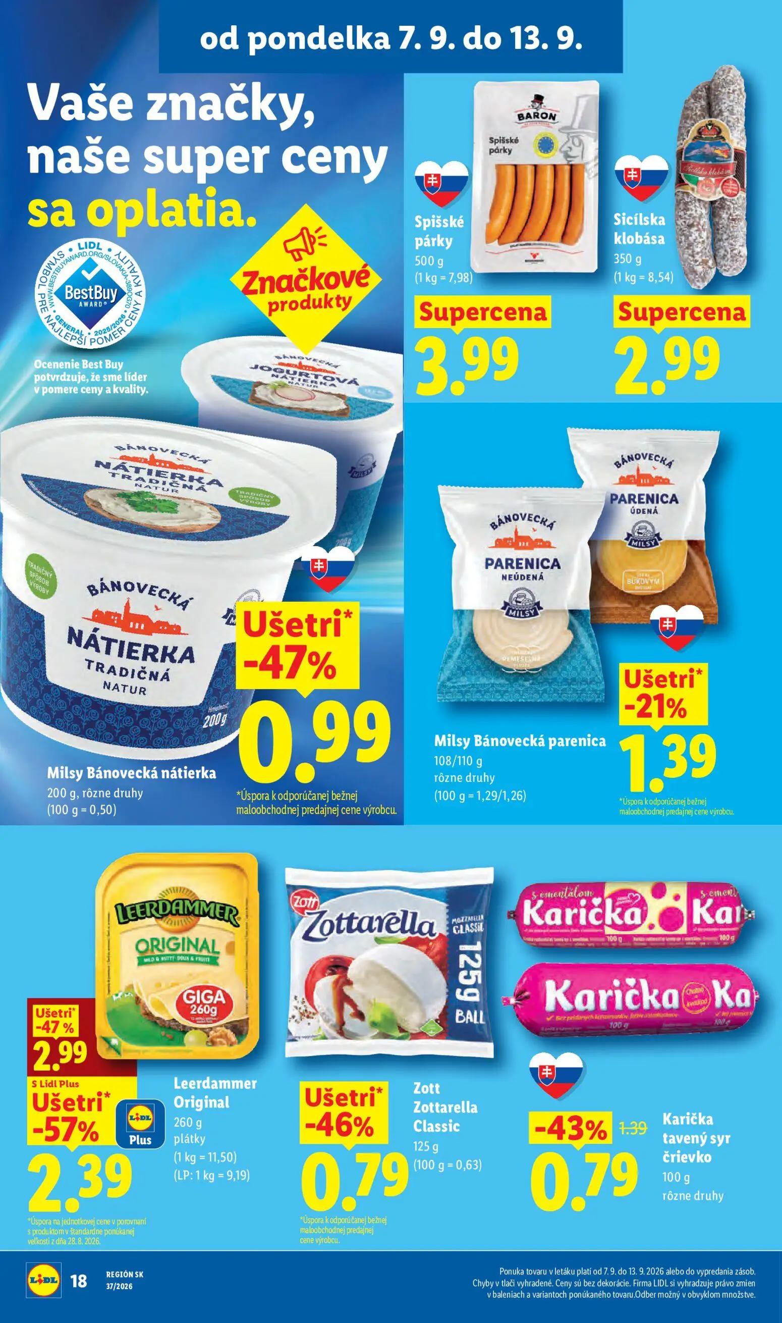 Lidl leták, strana 20 z 100 — Milsy Bánovecká nátierka, Leerdammer Original