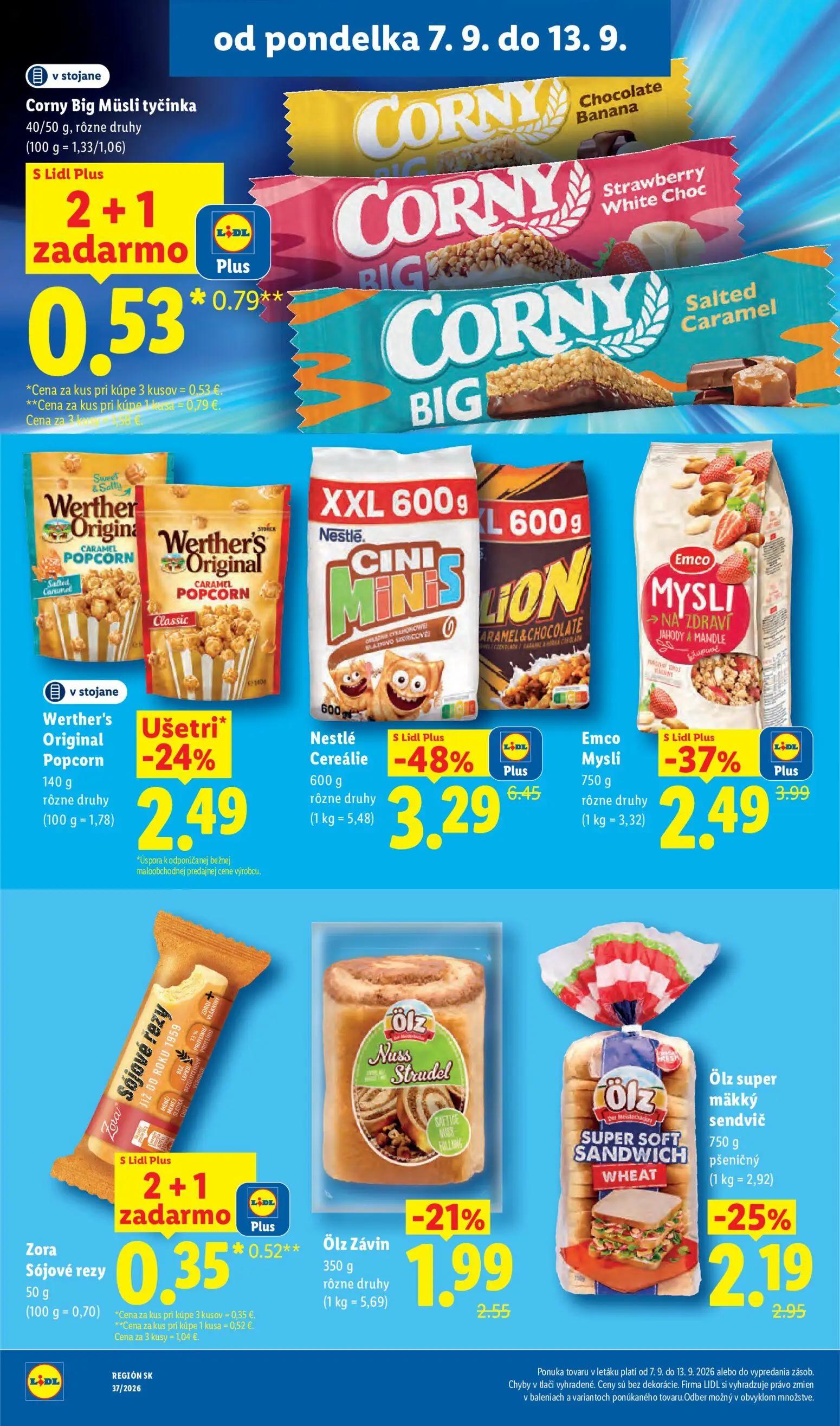 Lidl leták, strana 28 z 100 — Nestlé Cereálie, Emco Mysli, Ölz super mäkký sendvič