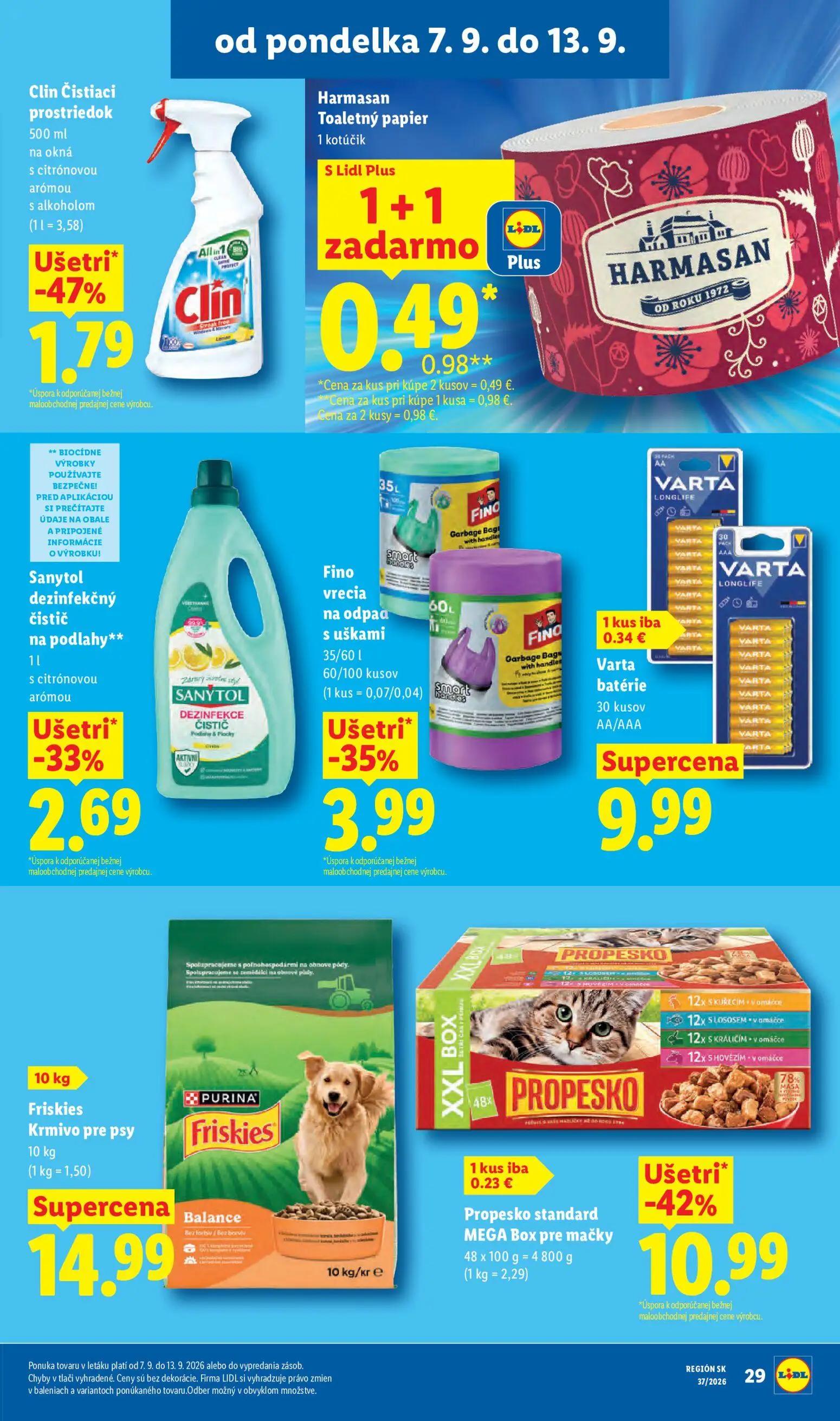 Lidl leták, strana 33 z 100 — Propesko standard MEGA Box pre mačky, Harmasan Toaletný papier