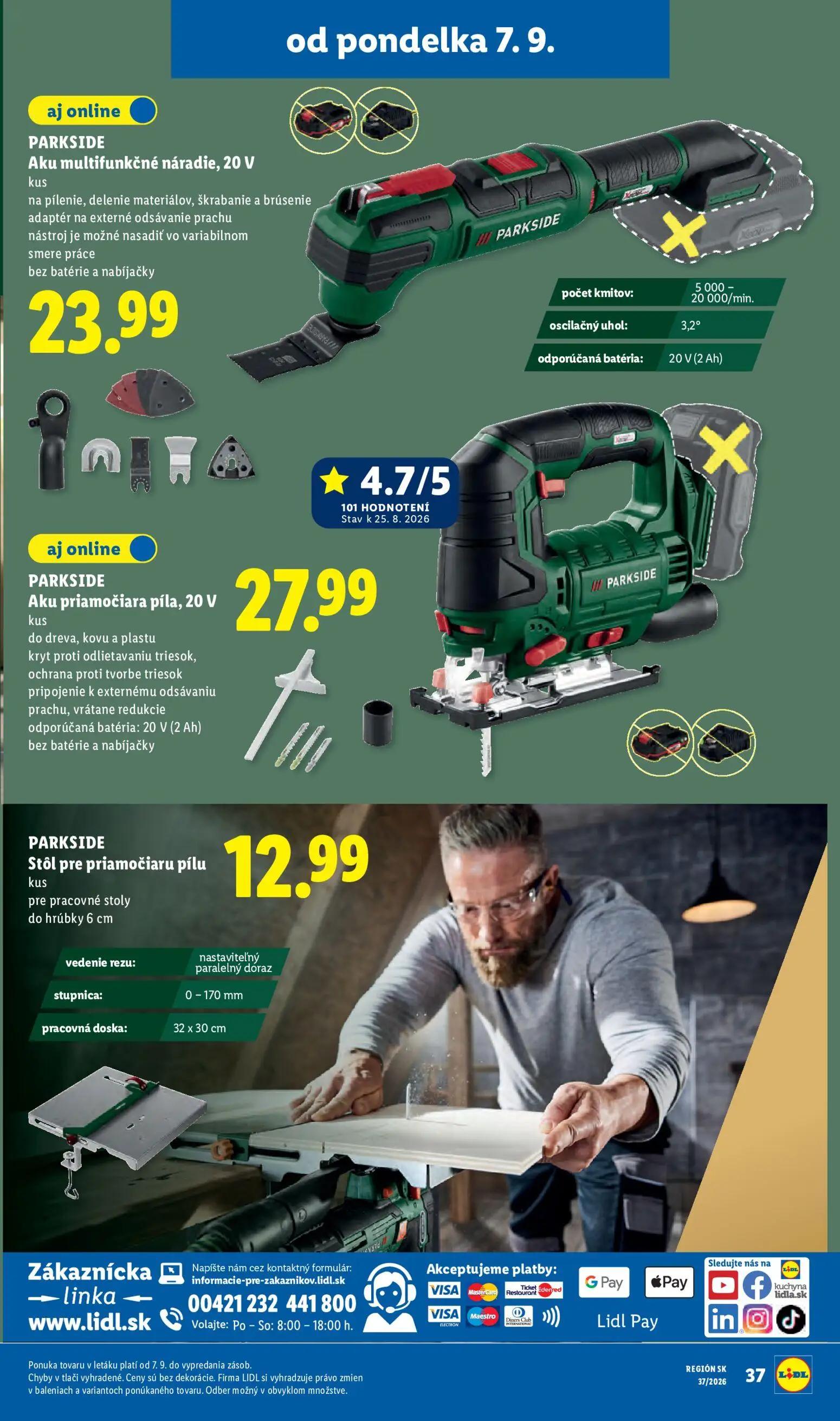 Lidl leták, strana 53 z 100 — Aku multifunkčné náradie, Aku priamočiara píla, Stôl pre priamočiaru pílu