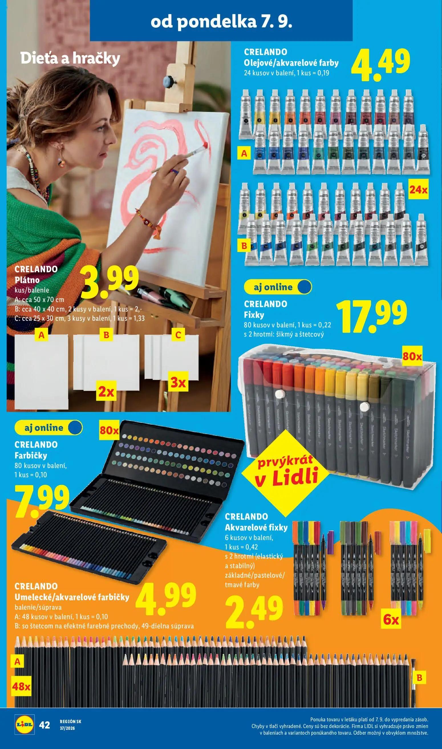 Lidl leták, strana 58 z 100 — CRELANDO Olejové/akvarelové farby, CRELANDO Plátno, CRELANDO Fixky