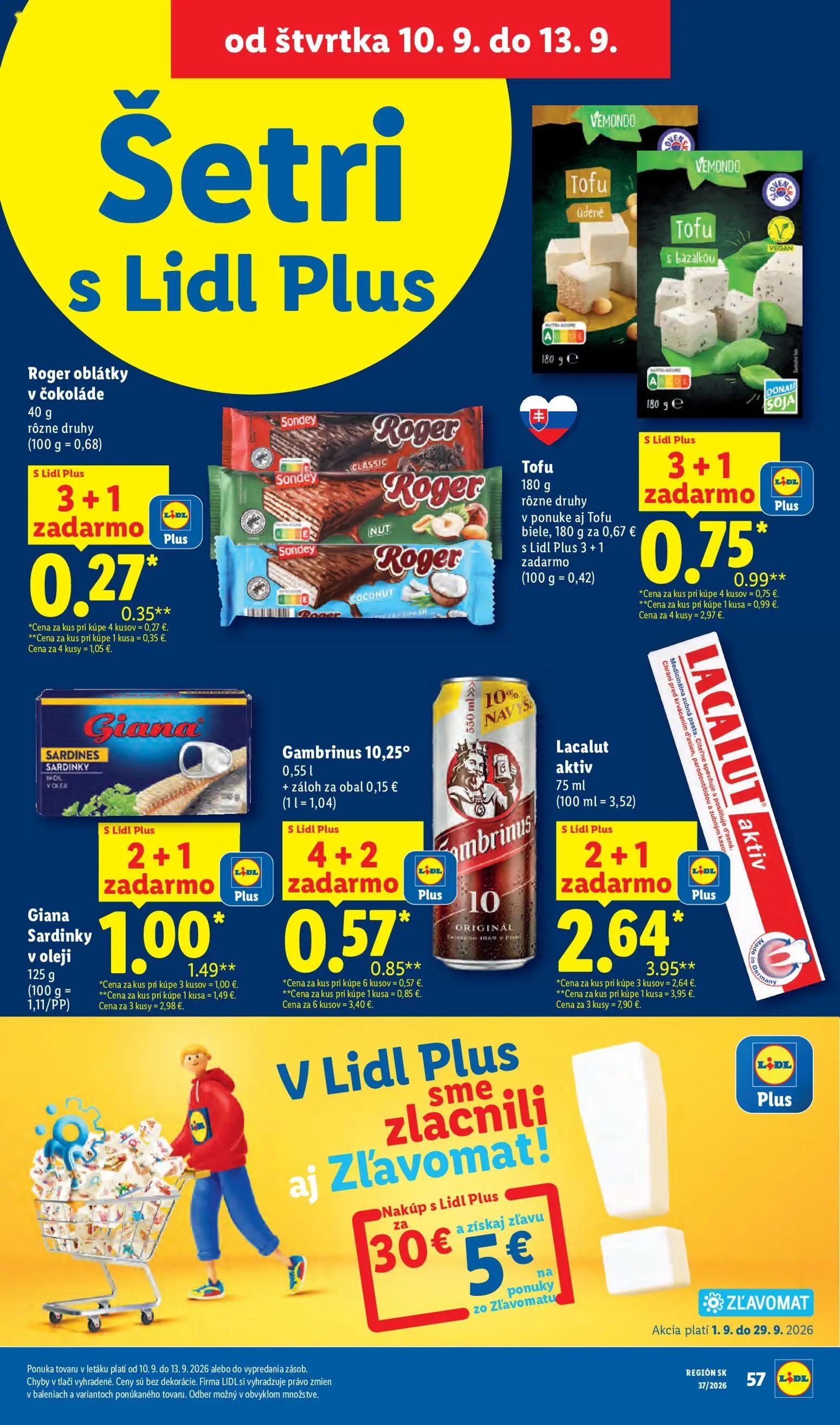 Lidl leták, strana 69 z 100 — Roger oblátky v čokoláde, Tofu