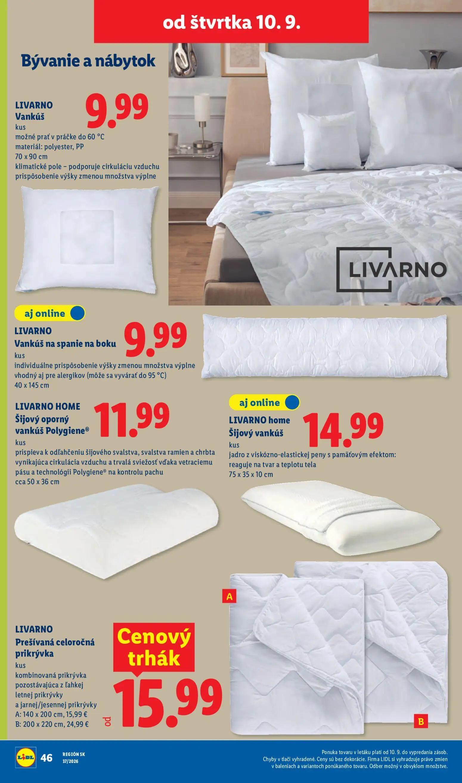 Lidl leták, strana 82 z 100 — LIVARNO Vankúš, LIVARNO Vankúš na spanie na boku, LIVARNO HOME Šijový oporný vankúš Polygiene®