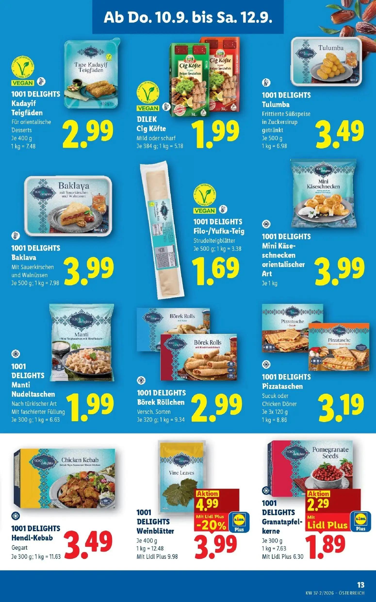 Lidl Prospekt, Seite 15 von 53 — Kadayif Teigfäden, DILEK Cig Köfte, Tulumba
