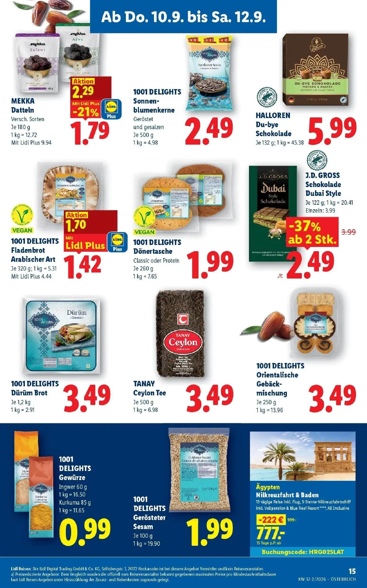 Lidl Prospekt, Seite 17 von 53 — MEKKA Datteln, 1001 DELIGHTS Fladenbrot Arabischer Art, 1001 DELIGHTS Sonnenblumenkerne Ger…